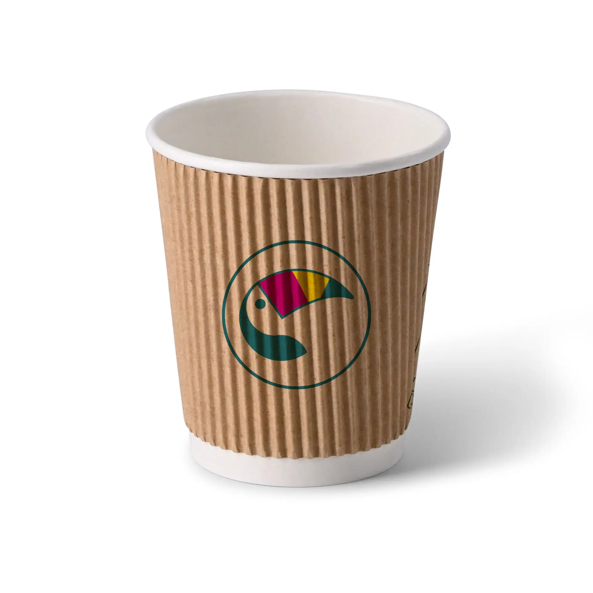 Riffelbecher bedruckt, 200 ml / 8 oz, braun / weiß, PLA-beschichtet Riffelbecher bedruckt, 200 ml / 8 oz, braun / weiß, PLA-beschichtet