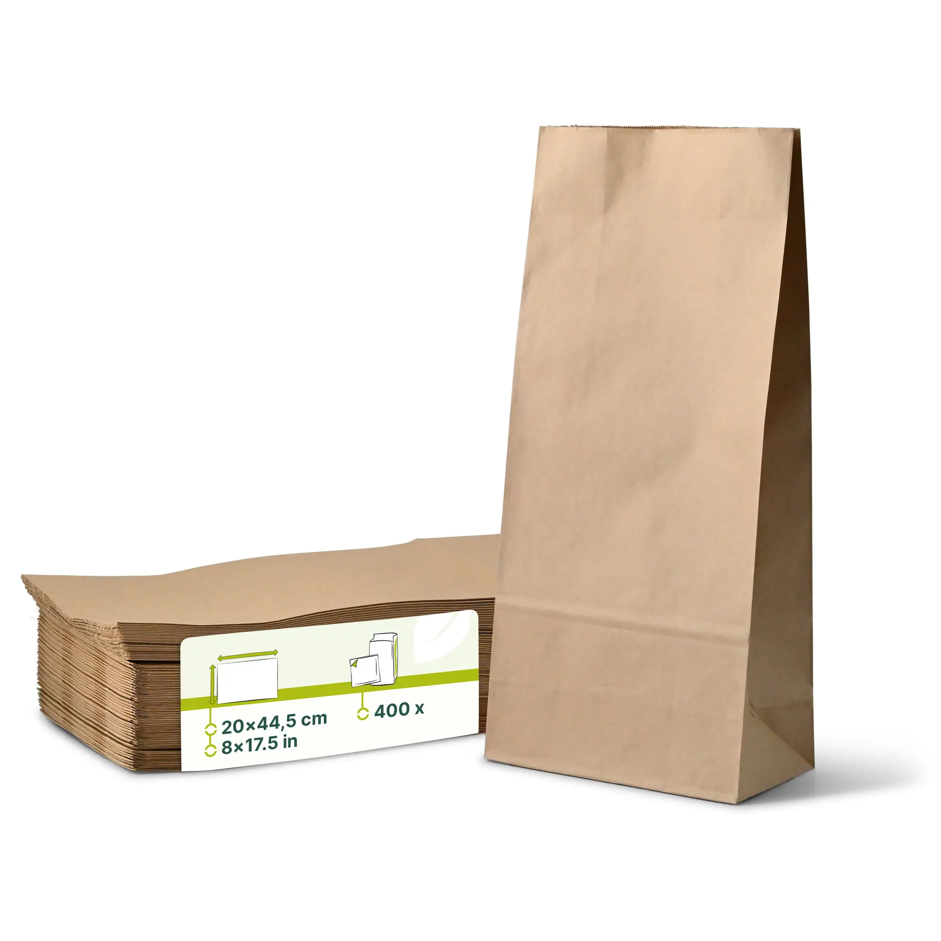 Blockbeutel XL, 20 x 11 x 44,5 cm, PP-Folie, braun, Kraftpapier Blockbeutel XL, 20 x 11 x 44,5 cm, PP-Folie, braun, Kraftpapier