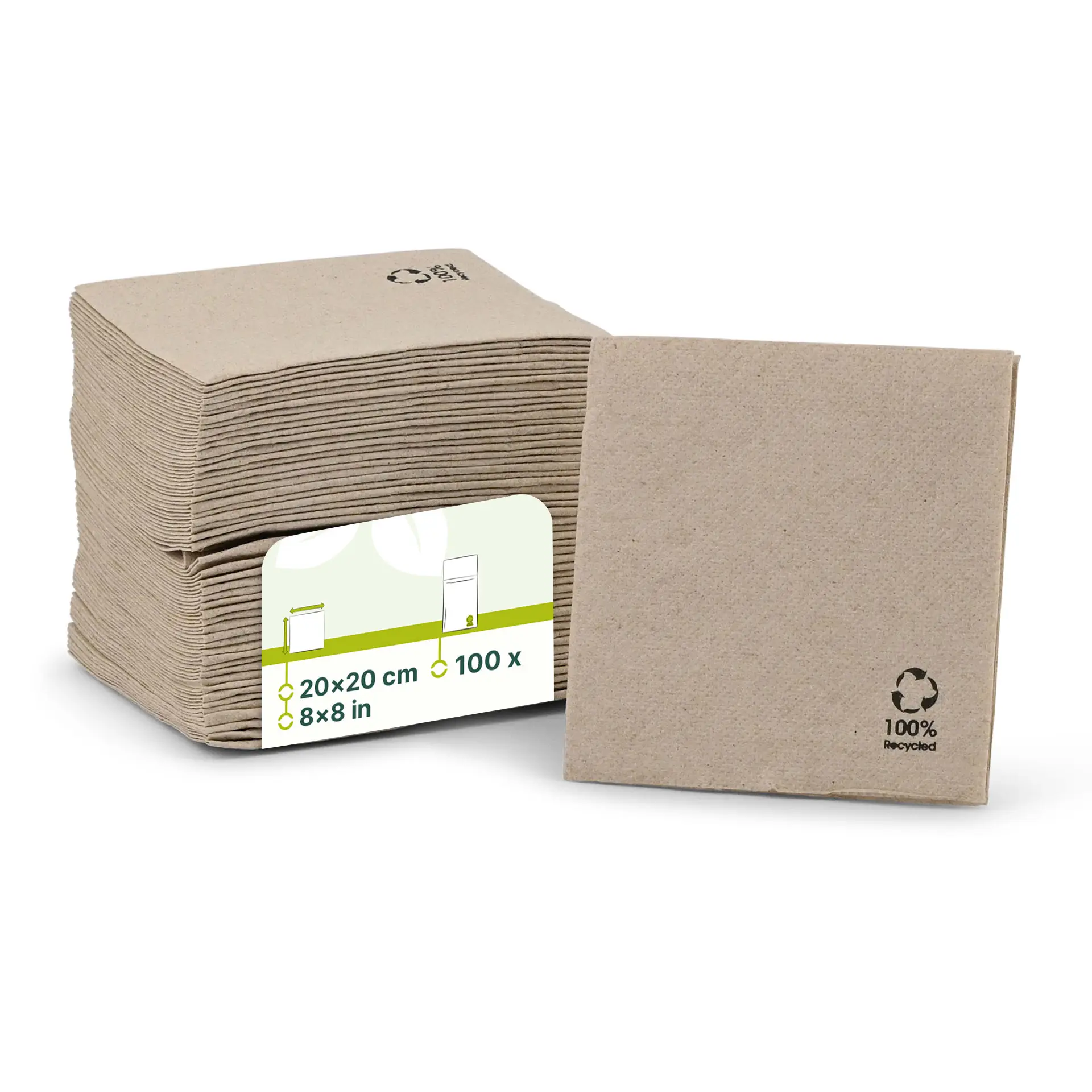 Cocktail-Servietten aus recyceltem Papier (Premium) 20 x 20 cm, 2-lagig, 1/4 Falz, ungebleicht