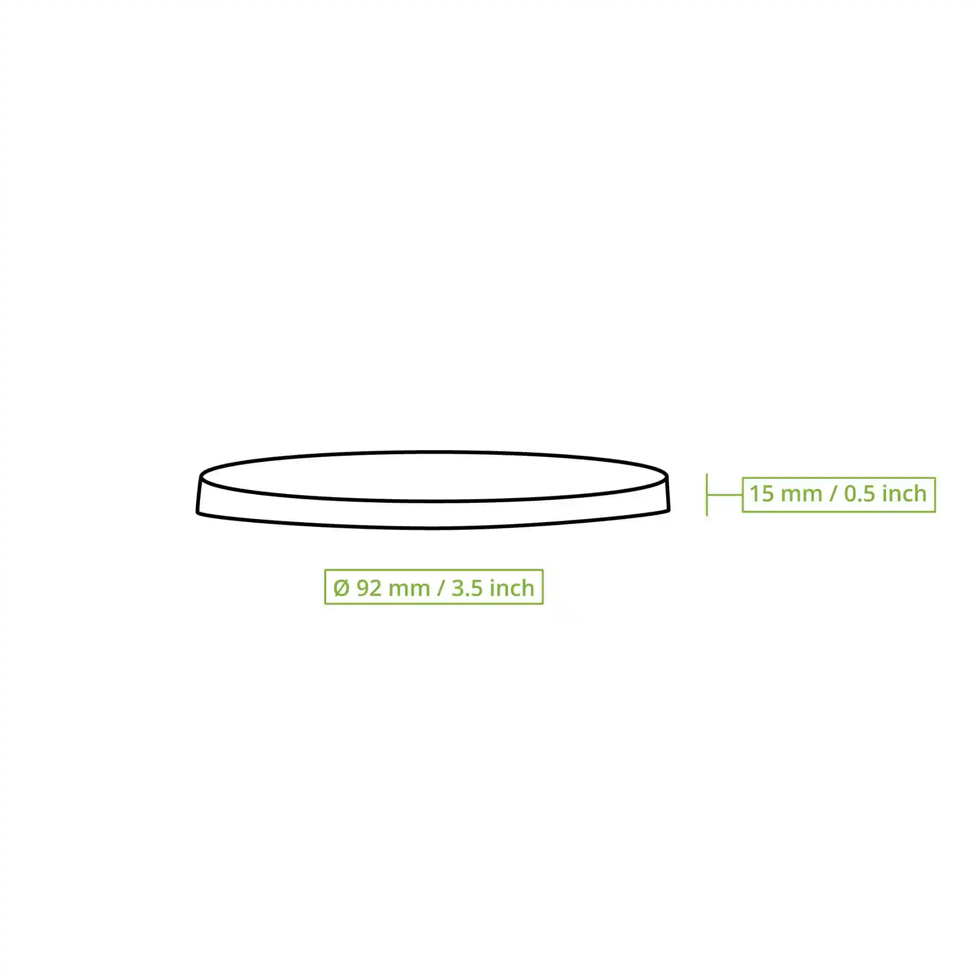 Schematische Zeichnung eines runden Kartondeckels mit 92 mm Durchmesser und 15 mm Höhe.
