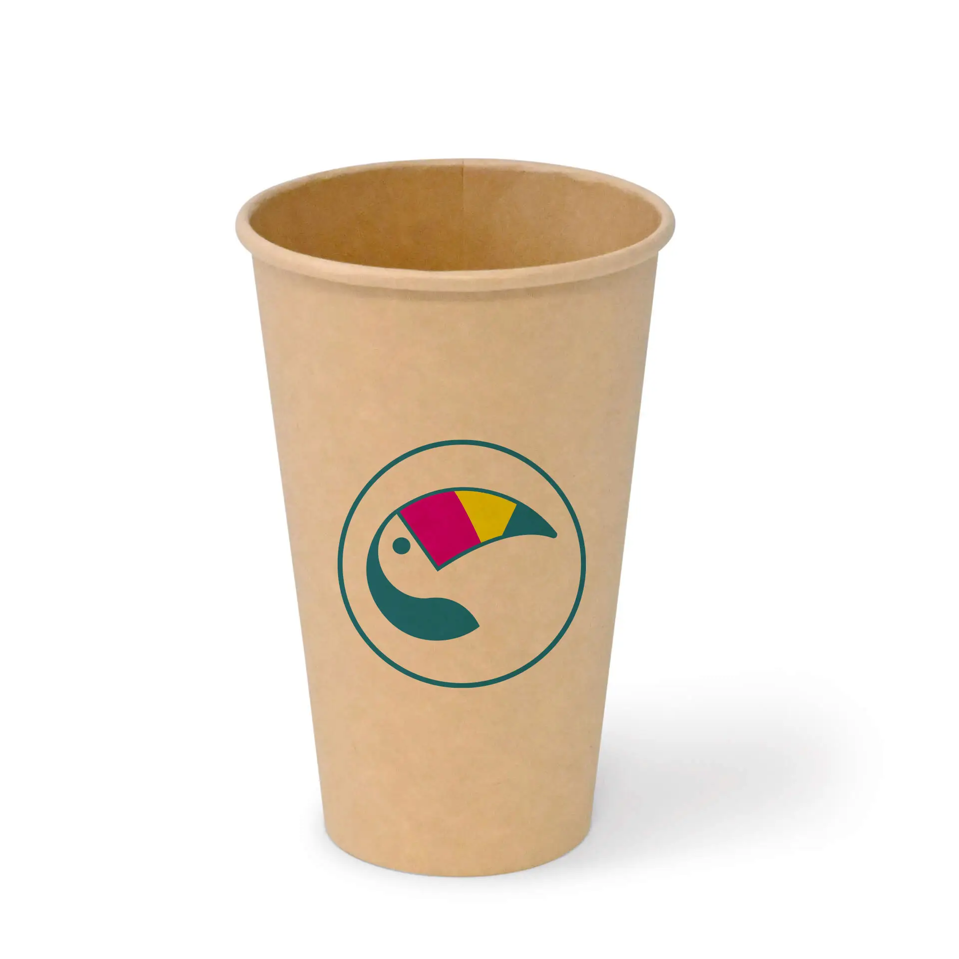 Paper cups with logo (single-wall), 400 ml / 16 oz, brown, PLA coated