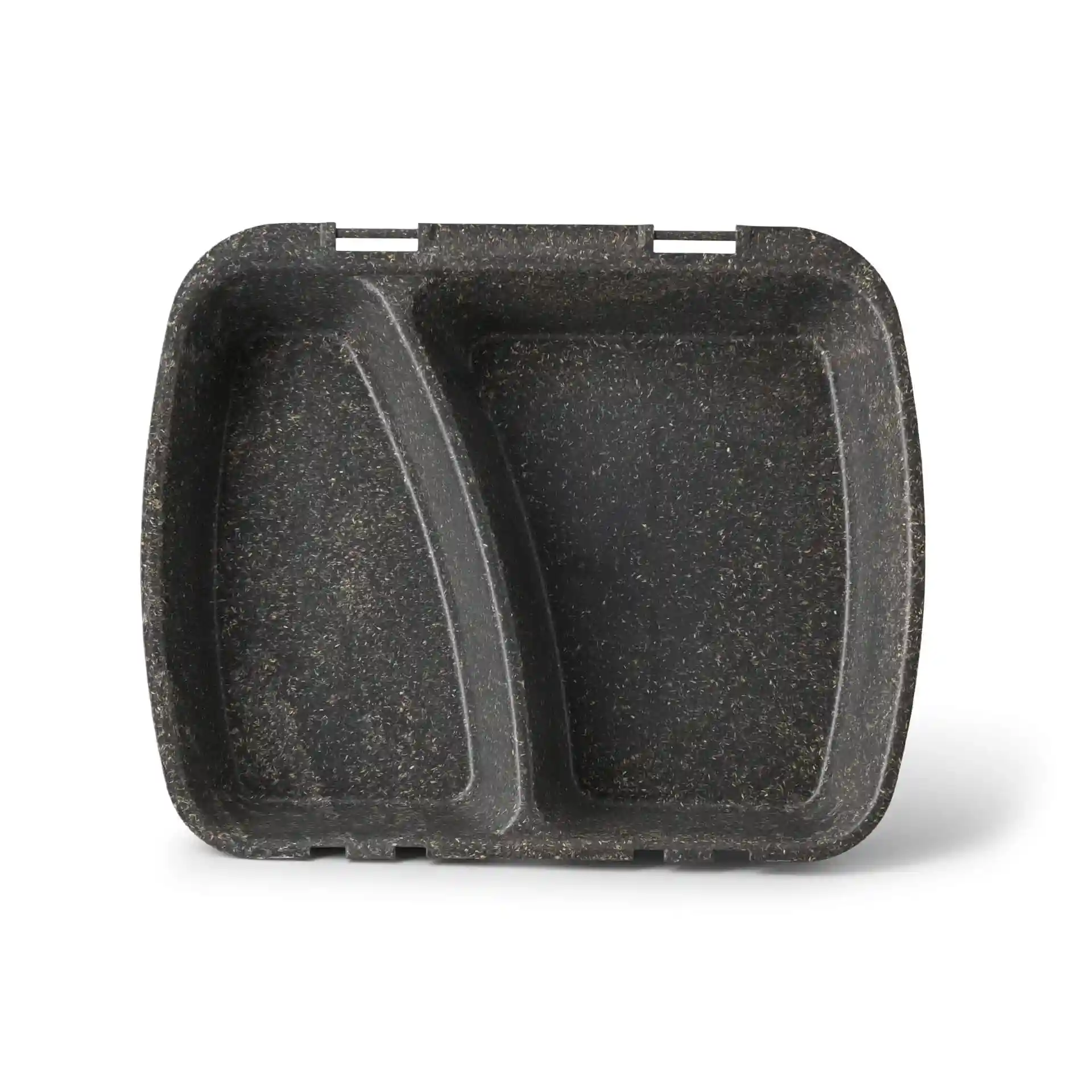 Reusable meal container with two compartments, grey color, dimensions 24.5 x 20 x 4.5 cm.