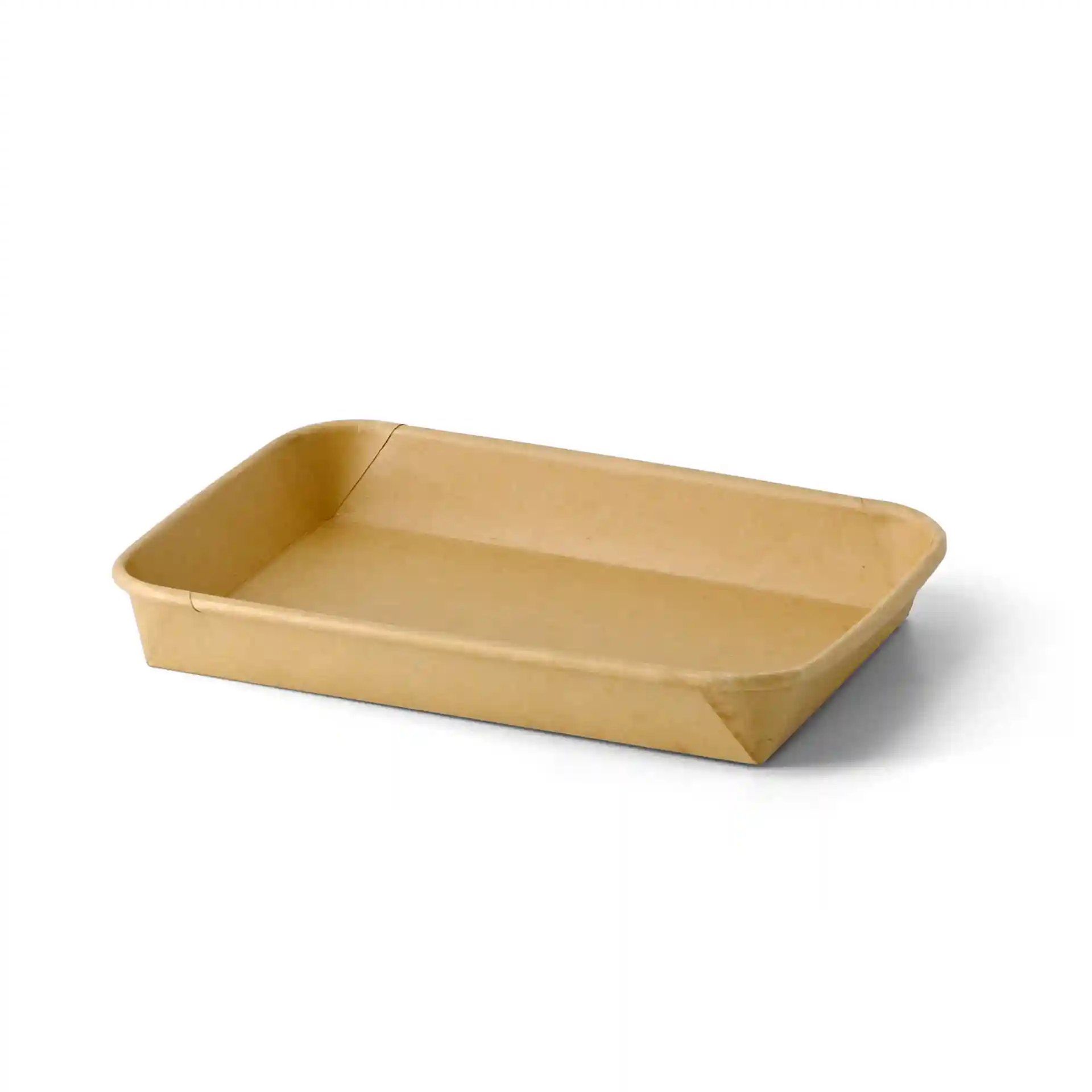 Braune Sushi-Box in rechteckiger Form, 18,5 x 13 x 2,5 cm, mit PE-beschichteter Oberfläche.