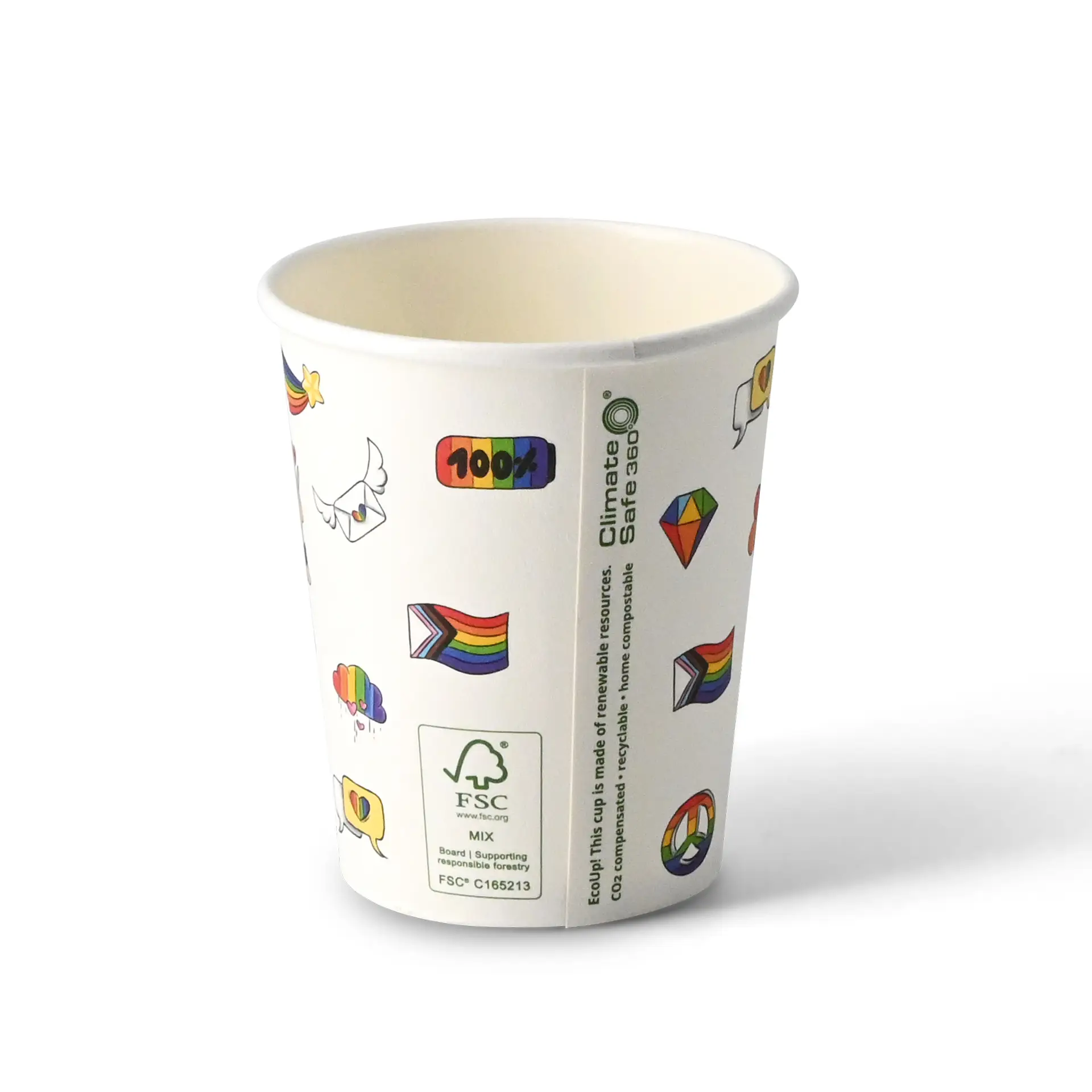 8 oz Paper cup printed with "Pride", Ø 80 mm, white