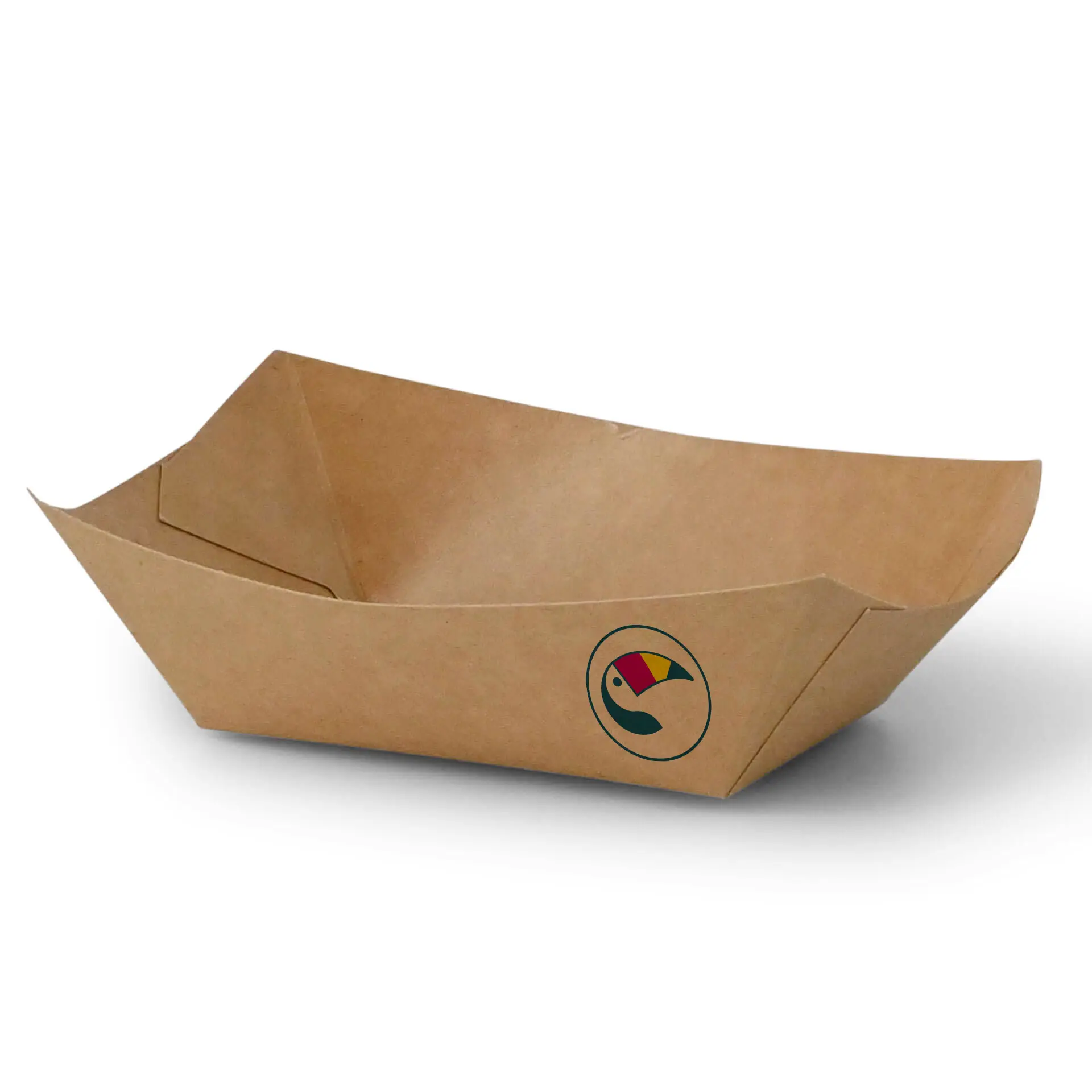 Custom-printed brown snack tray, 200 ml, suitable for hot and cold foods; ideal for food trucks and events.