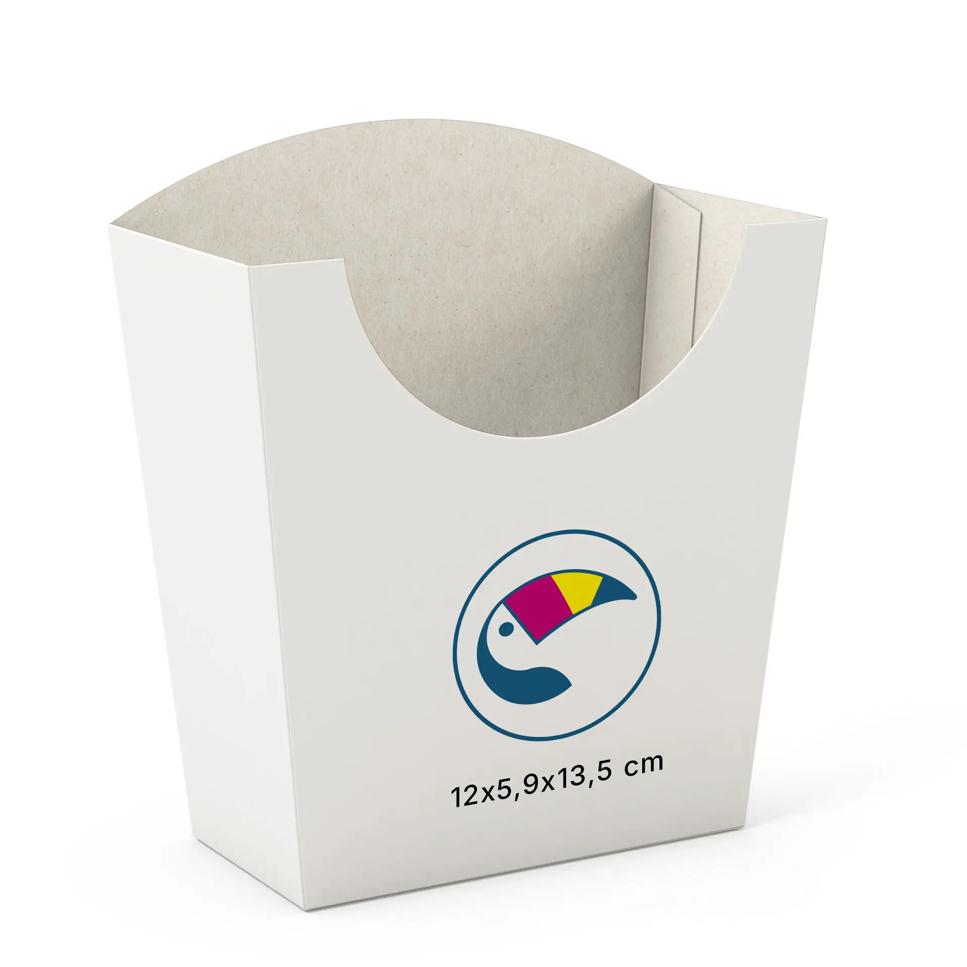 Pommes Schütten bedruckt, 12 x 5,9 x 13,5 cm, weiß, rechteckig