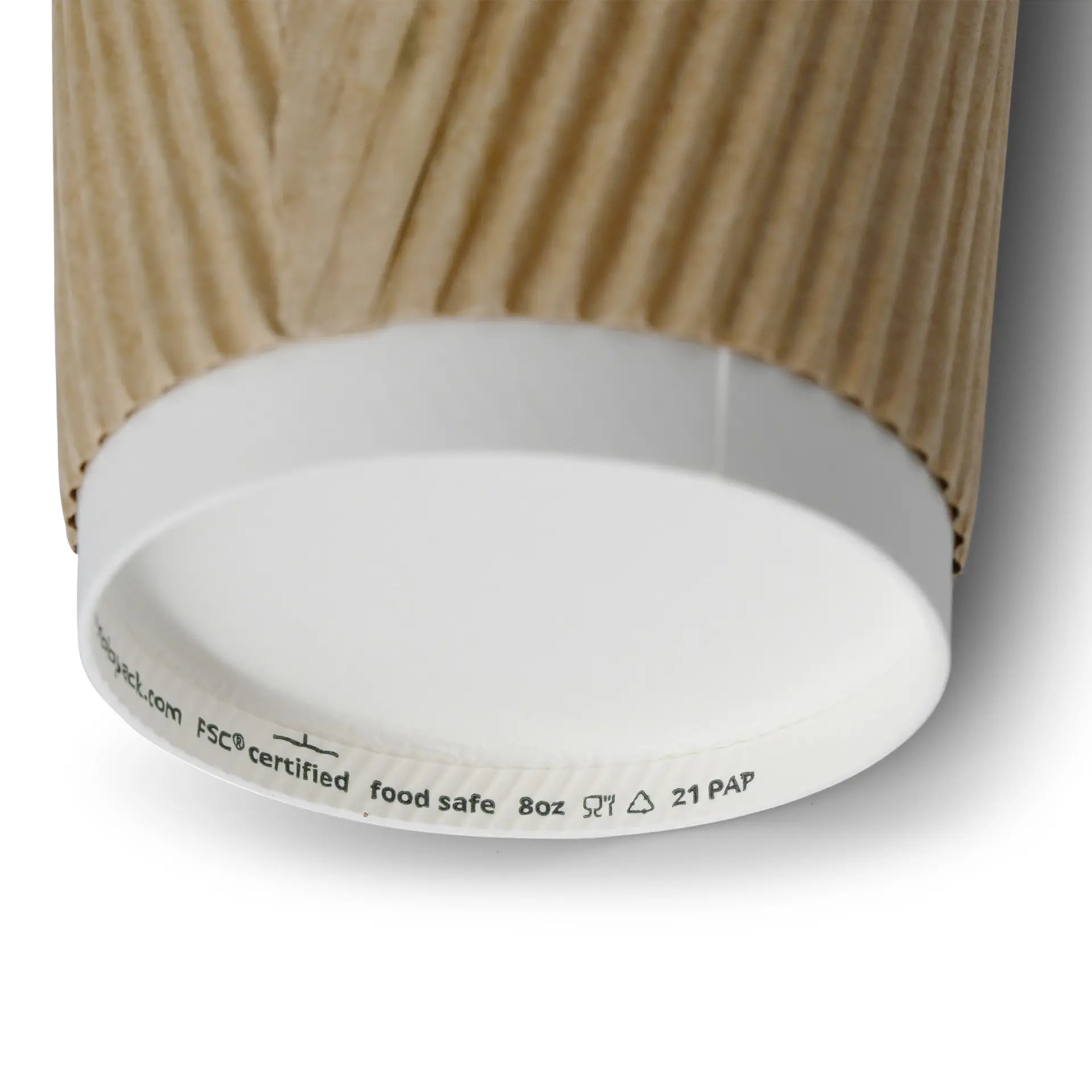 8 oz Take away coffee cups (coated) / Ripple cups, Ø 80 mm, brown, inner white con10024-01-0-riffelbecher-beschichtet-coffee-to-go-becher-200-ml-8-oz-80-mm-braun-innen-weiss-4