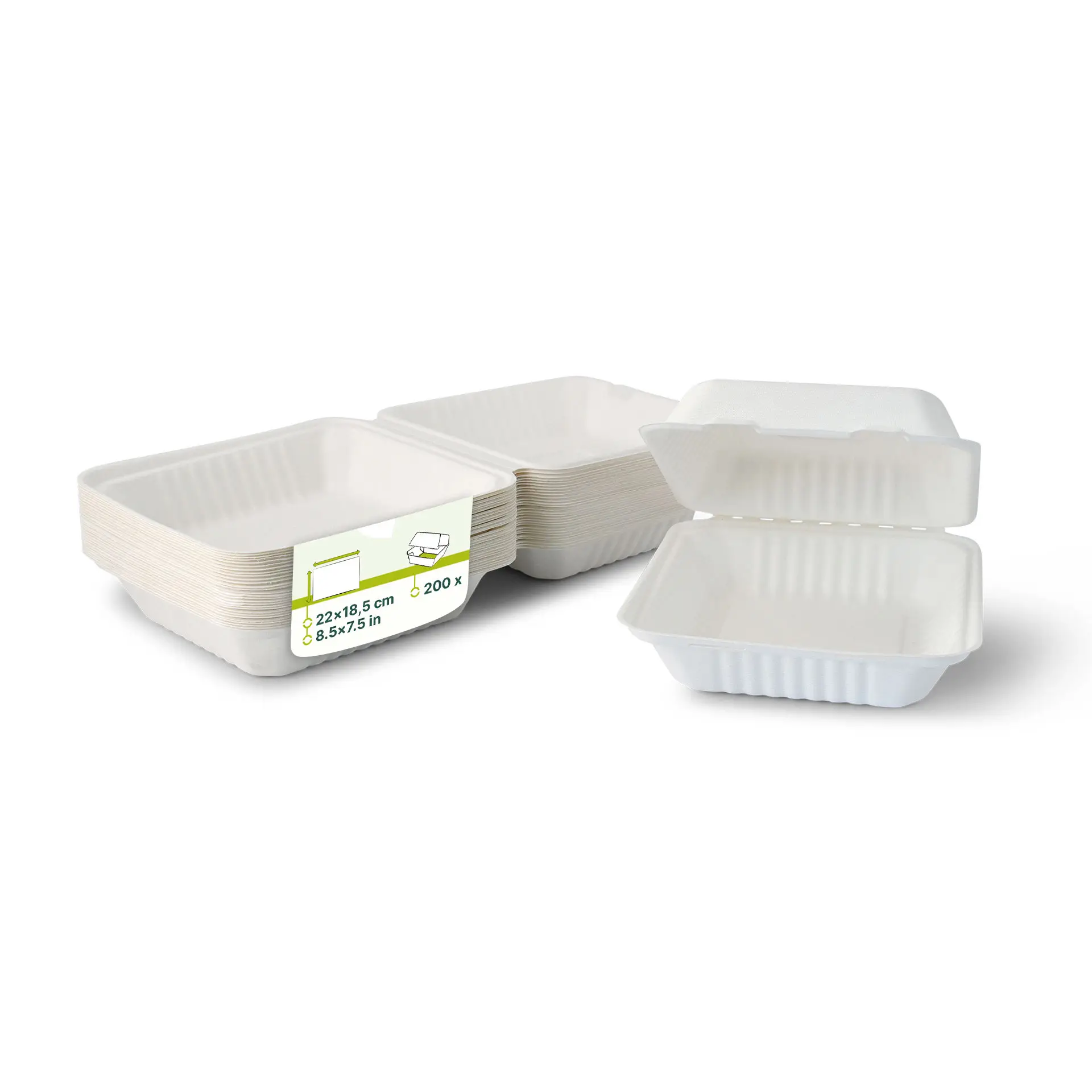 Take-away Boxen aus Zuckerrohr 22 x 18,5 x 7 cm, rechteckig Take-away Boxen aus Zuckerrohr 22 x 18,5 x 7 cm, rechteckig
