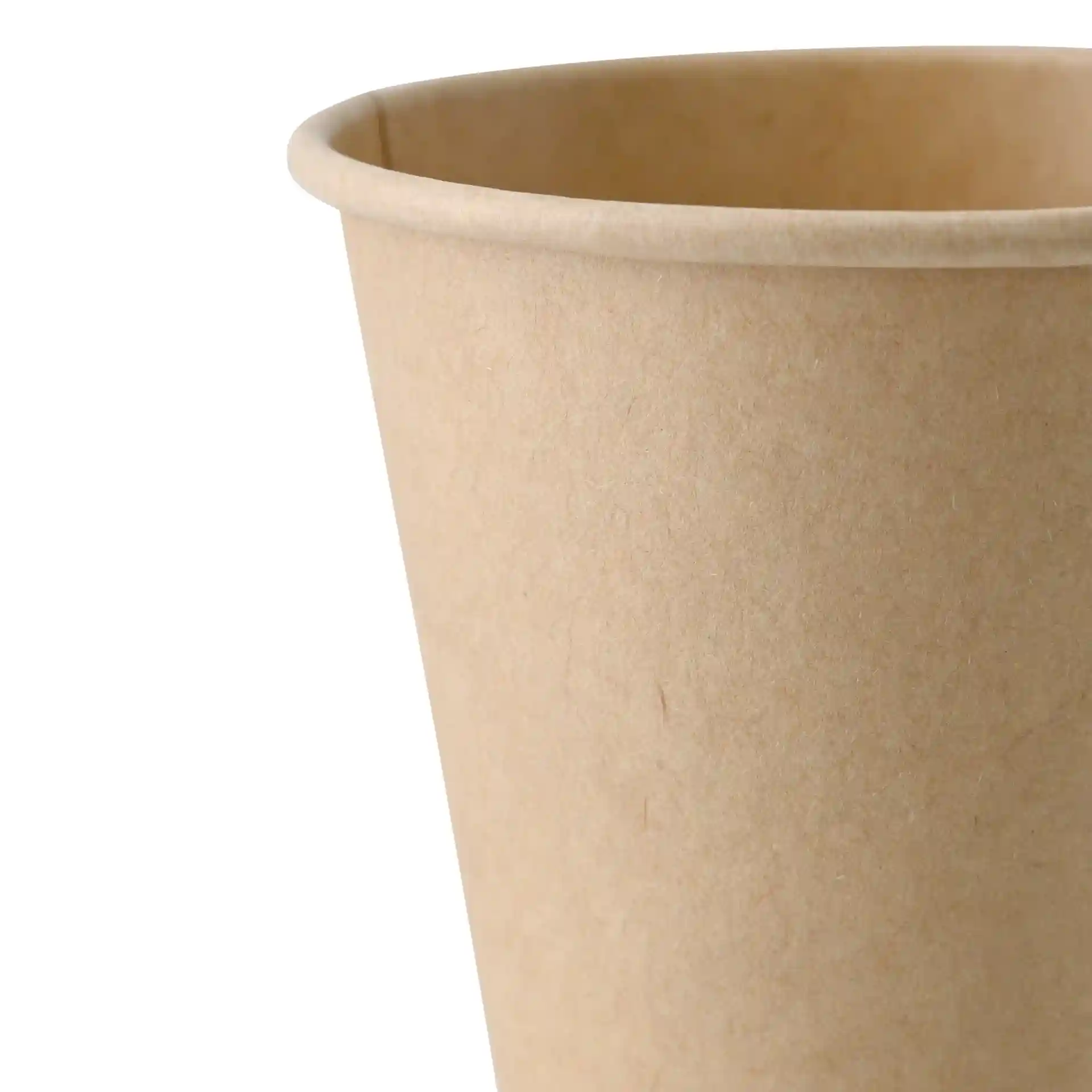 Brauner Becher aus Papier mit einfacher Wand, 150 ml Fassungsvermögen und einem Durchmesser von 80 mm.