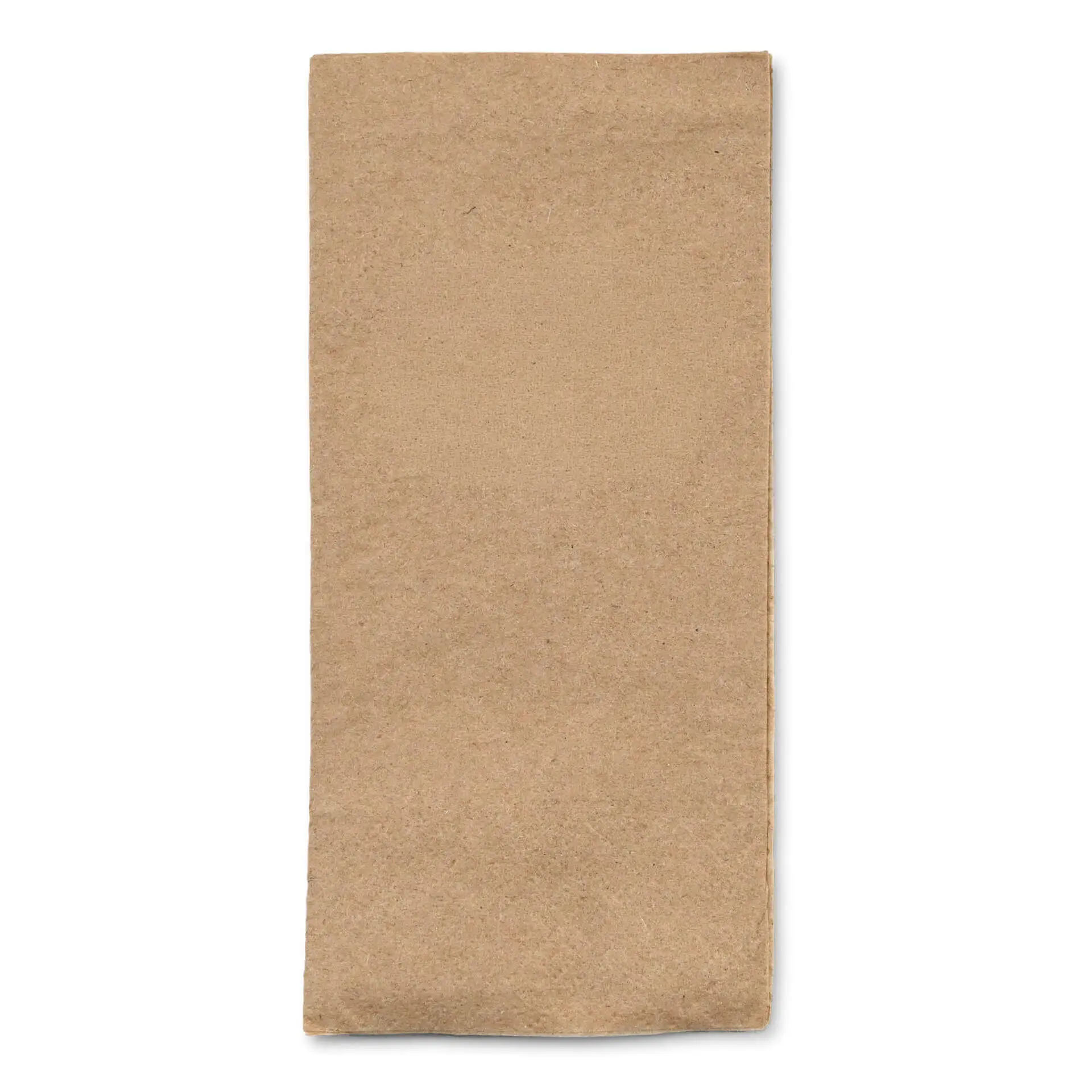 Etikett auf ungebleichtem Recyclingpapier-Serviette mit grünem Text "Von der Natur gemacht" und "100% recycelt".