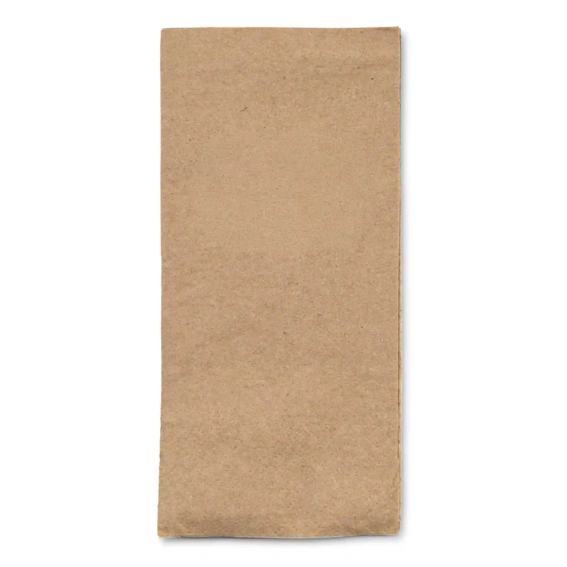 Etikett auf ungebleichtem Recyclingpapier-Serviette mit grünem Text "Von der Natur gemacht" und "100% recycelt".
