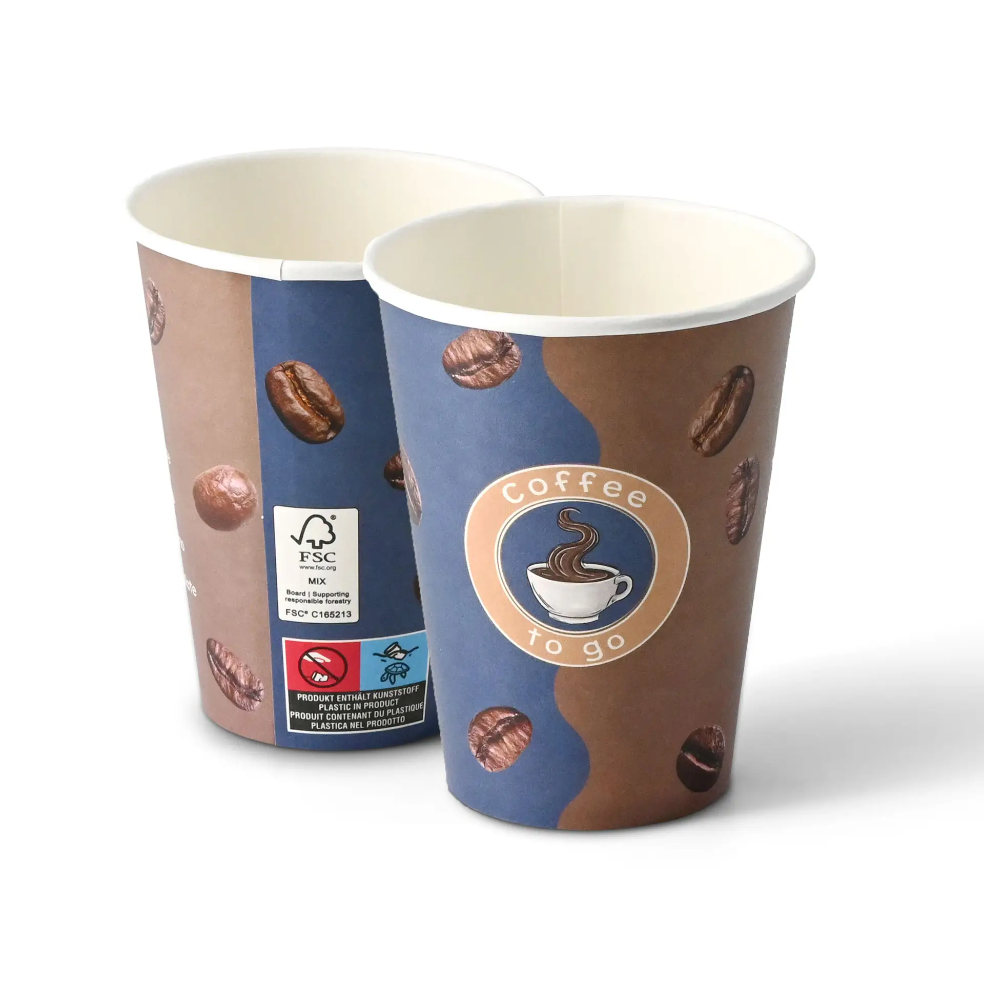 Pappbecher bedruckt "Kaffee" (beschichtet) 300 ml / 12 oz, Ø 90 mm, weiß