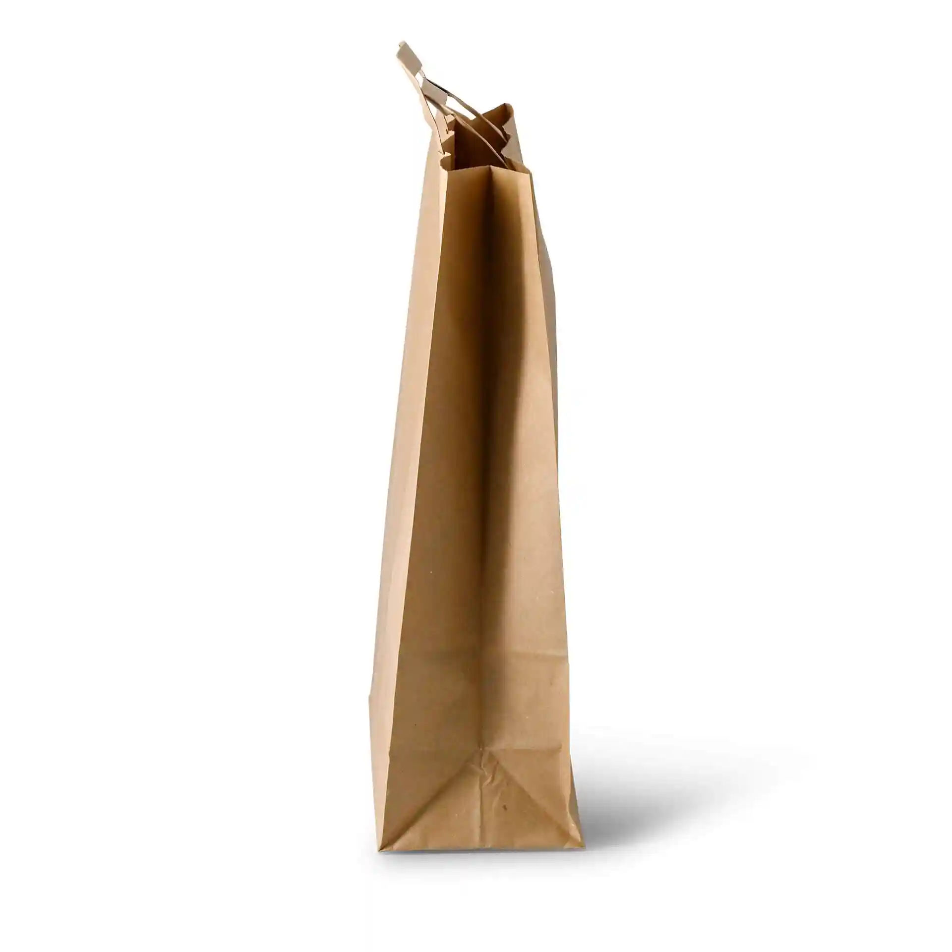 Brown paper carrier bag with a flat bottom, measuring 32 x 12 x 40 cm, shown from the side.