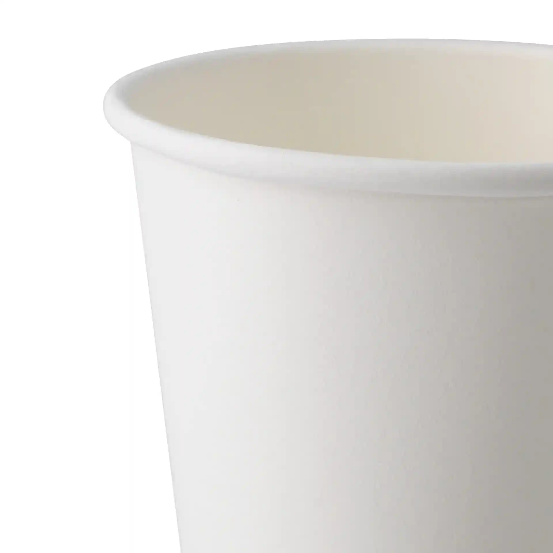 Weißer Becher mit einfacher Wand, 300 ml Fassungsvermögen und einem Durchmesser von 90 mm.