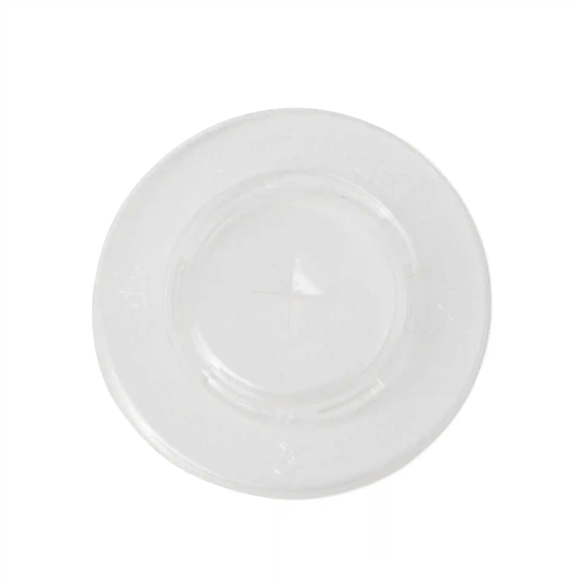 Transparenter rPET-Flachdeckel mit einem Strohhalmloch, Durchmesser 95 mm und Höhe 10 mm.