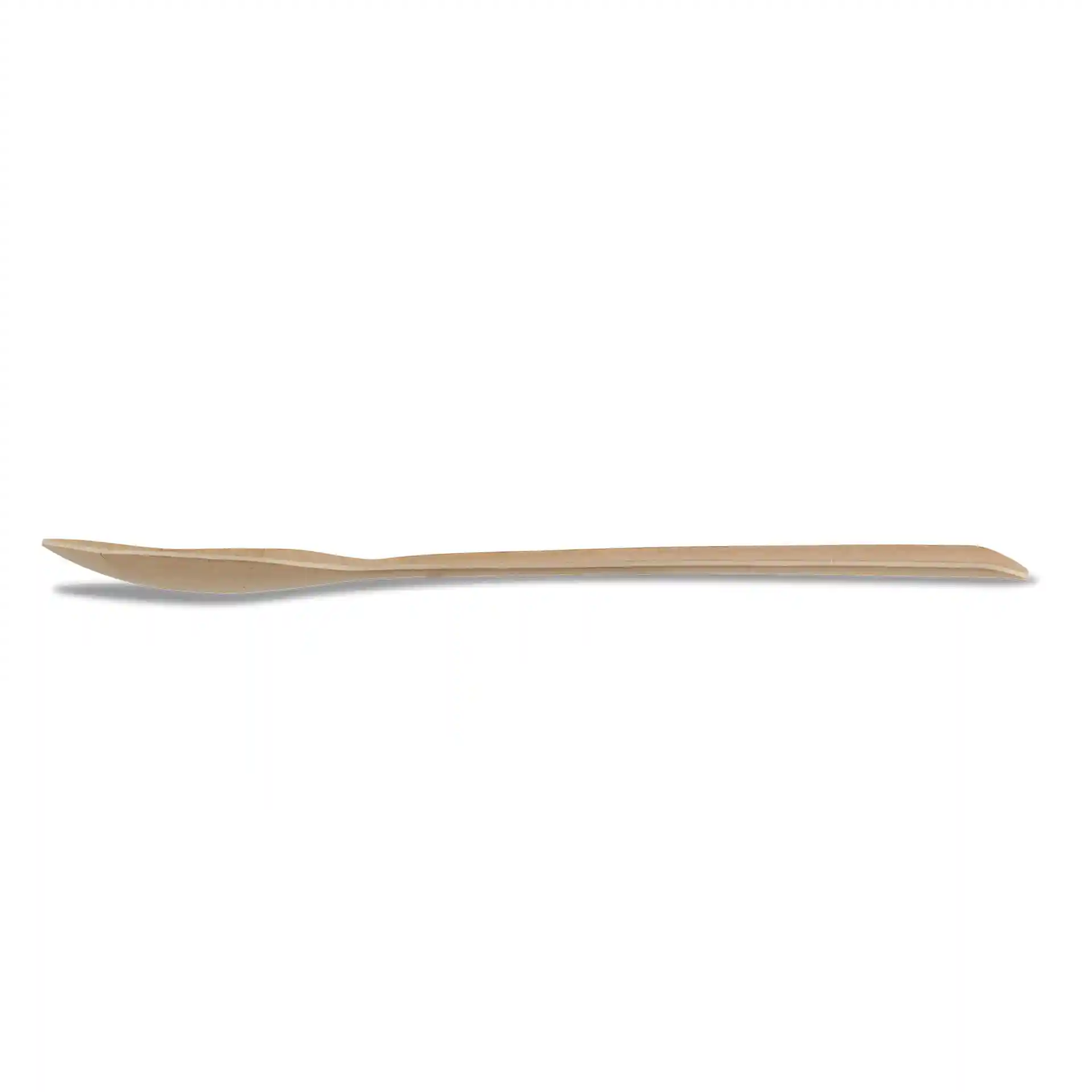 Brauner Papierspoon, 16,5 cm lang, mit glatter Oberfläche und leicht gebogenem Löffel.