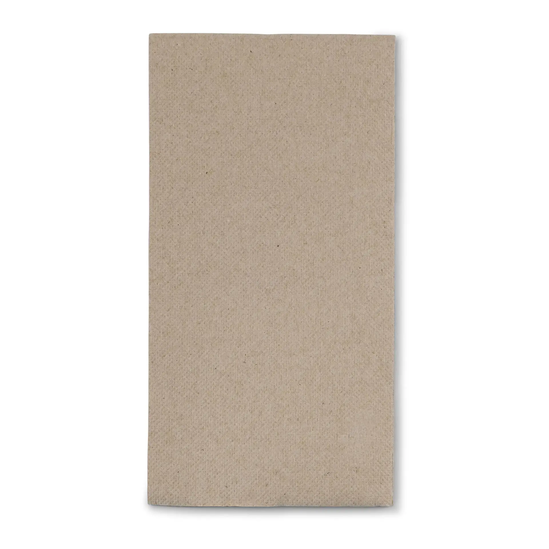 Rectangular unbleached recycled paper napkin, 40 x 40 cm, 2-ply, with a symbol indicating recycled material.