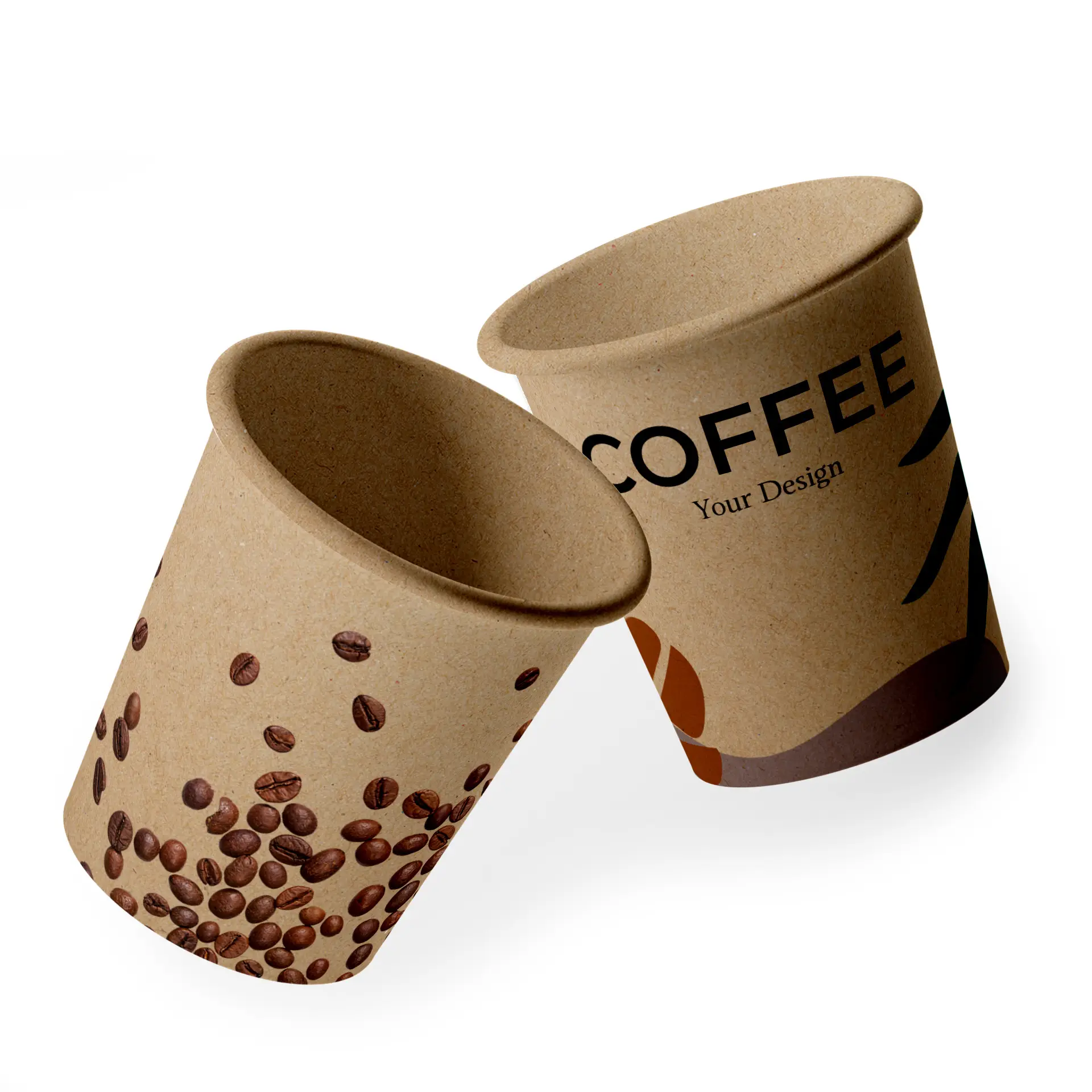 Paper cups with logo (single-wall), 100 ml / 4 oz, brown, water-based coating