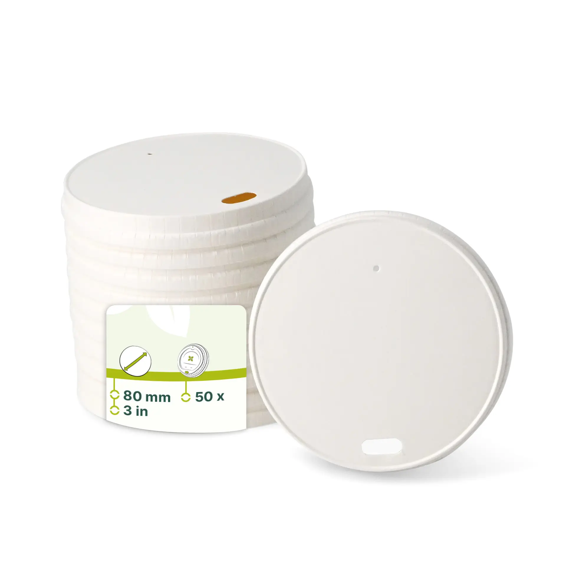 Paper lids Ø 80 mm, white, drink opening