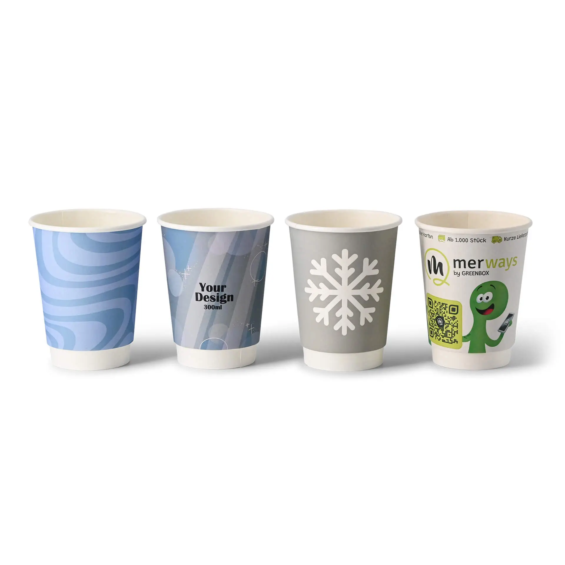 Pappbecher bedrucken (doppelwandig) 300 ml / 12 oz, doppelwandig, weiß, glänzend, wasserbasierte Beschichtung Pappbecher bedrucken (doppelwandig) 300 ml / 12 oz, doppelwandig, weiß, glänzend, wasserbasierte Beschichtung