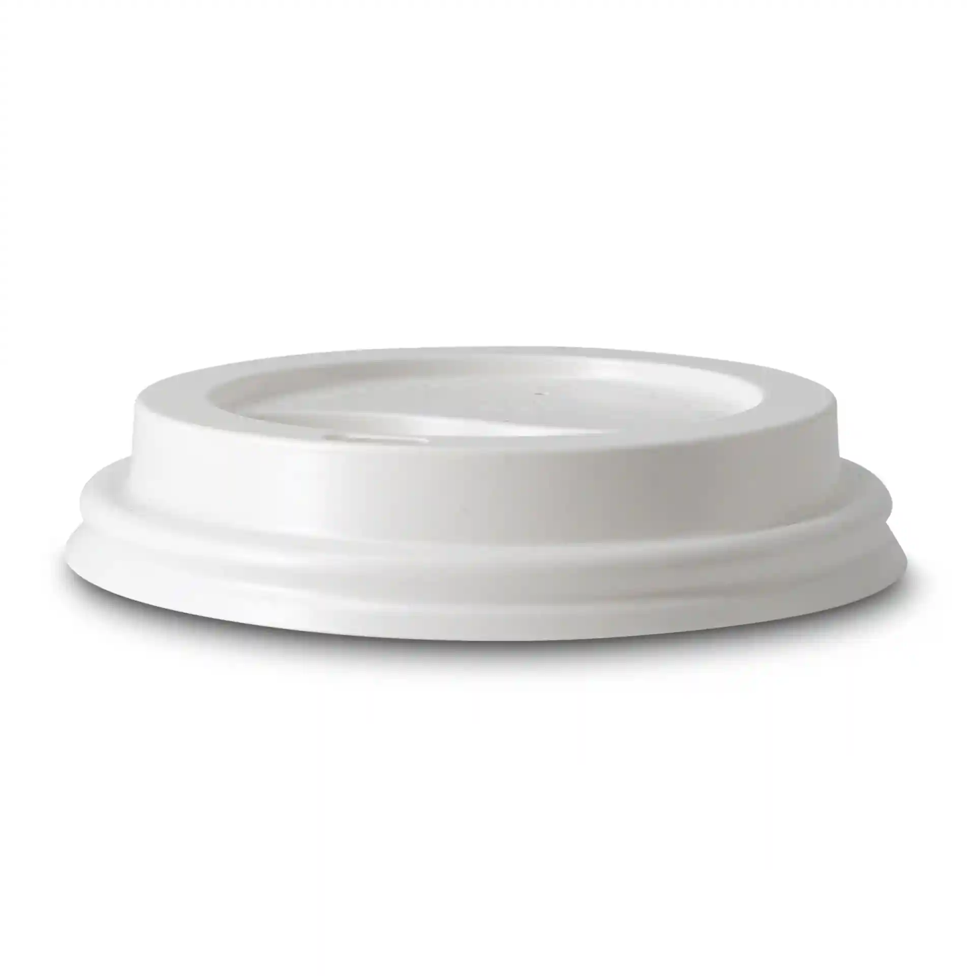 White PS lid with a diameter of 90 mm and a drinking hole, featuring a round shape and a height of 17.5 mm.