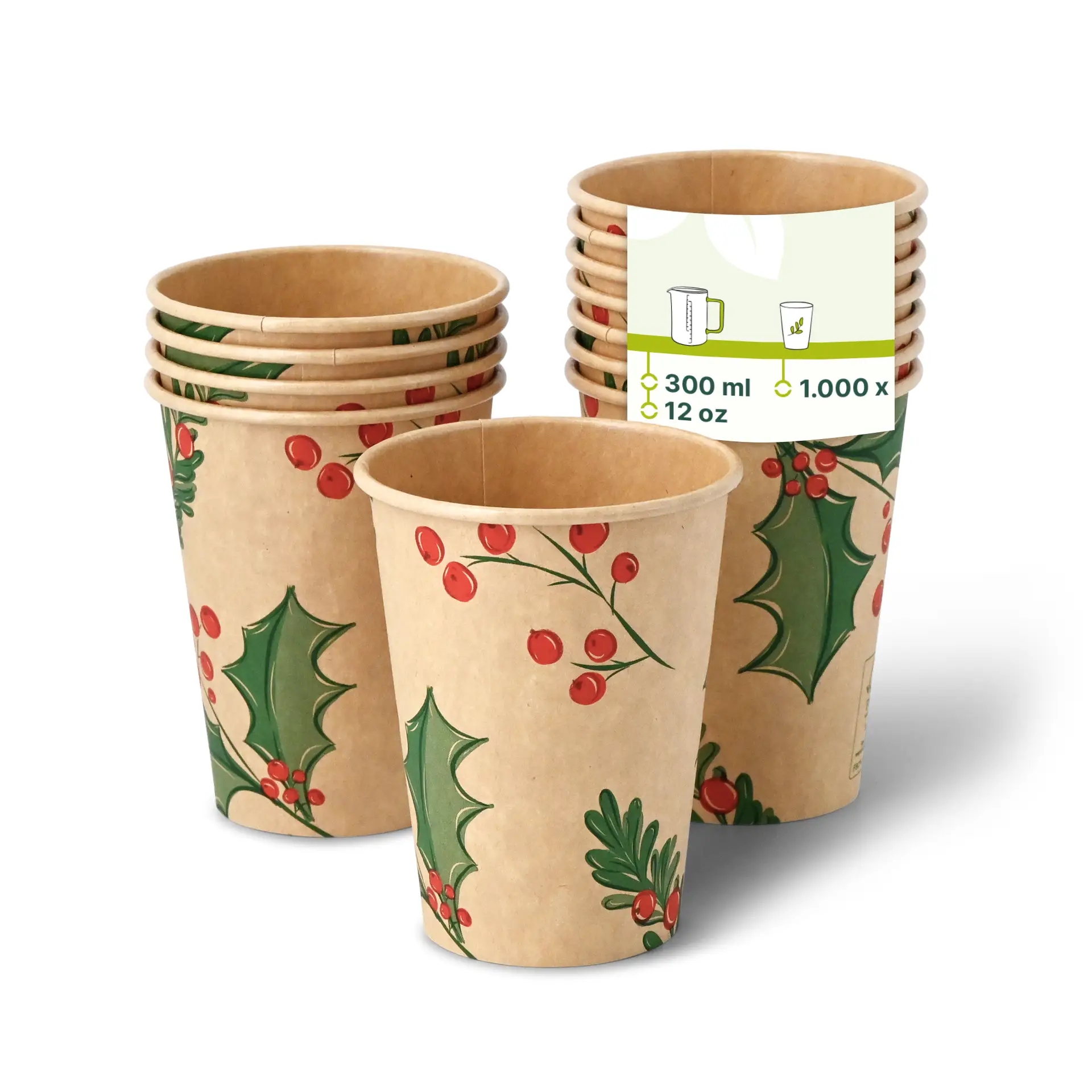 Pappbecher Winter "Zweige" 300 ml / 12 oz, Ø 90 mm, ungebleicht Pappbecher Winter "Zweige" 300 ml / 12 oz, Ø 90 mm, ungebleicht