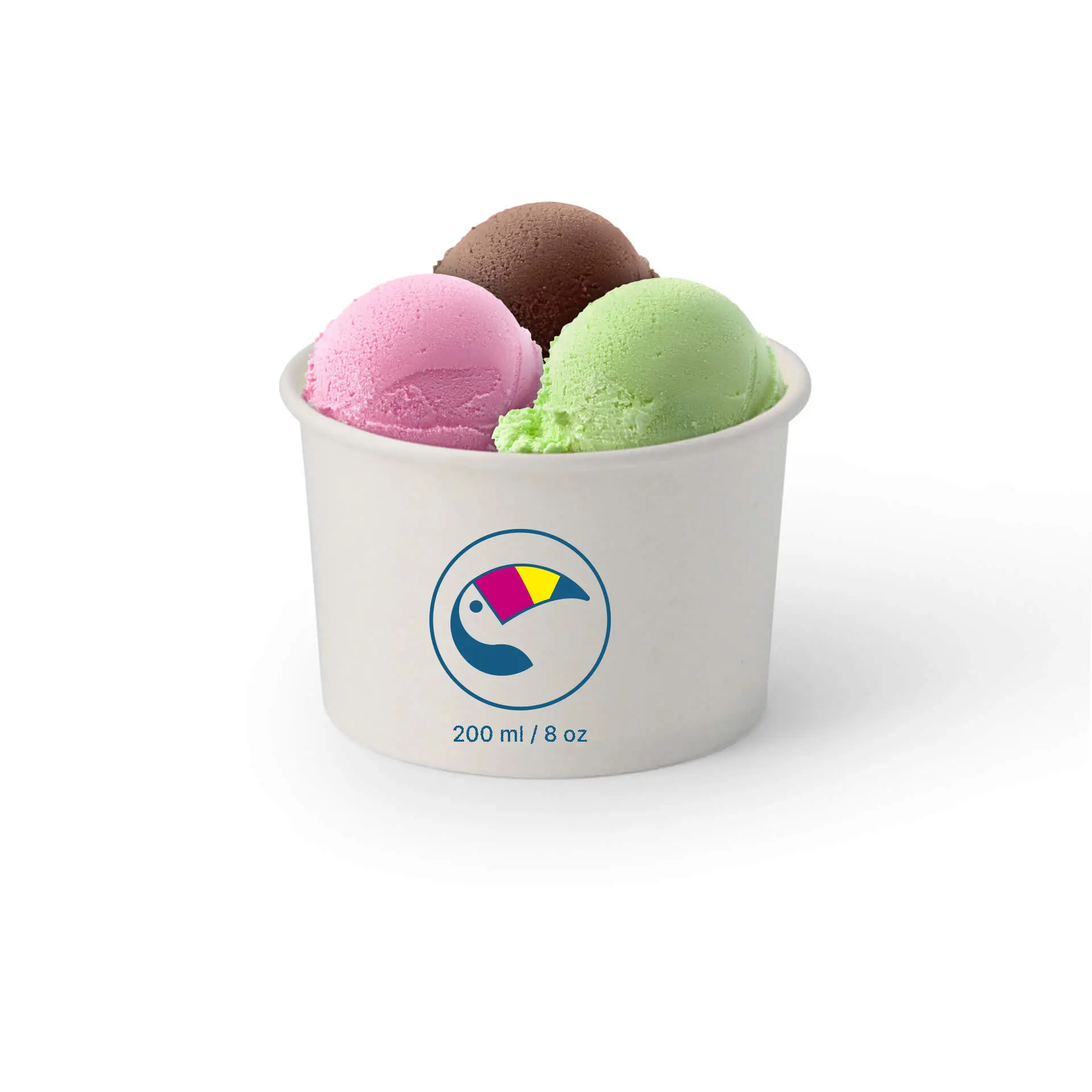 Print ice cream cups (optional with lid), 200 ml / 8 oz, white, PE-coated
