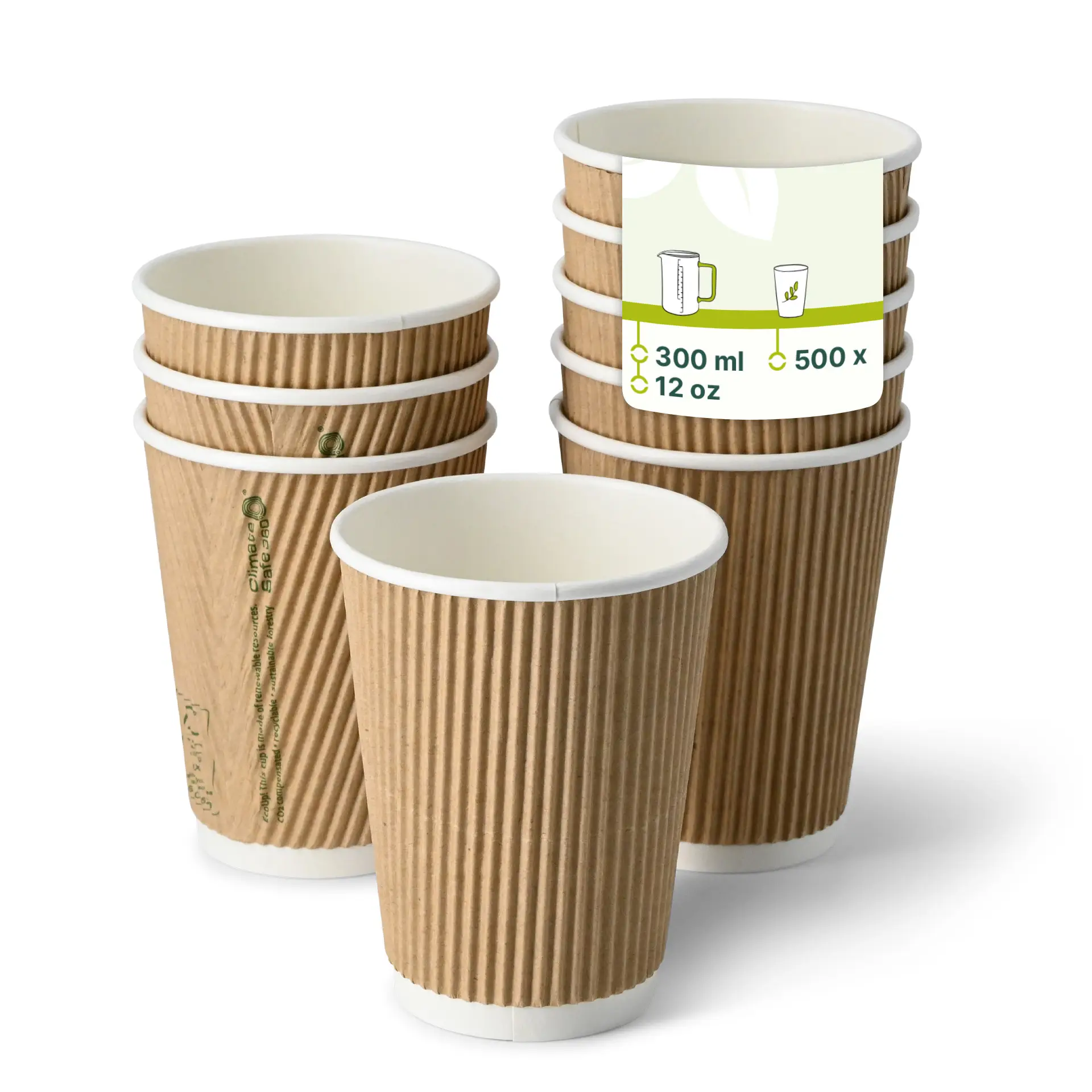 Riffelbecher / Coffee to go Becher 300 ml / 12 oz, Ø 90 mm, braun, innen weiß