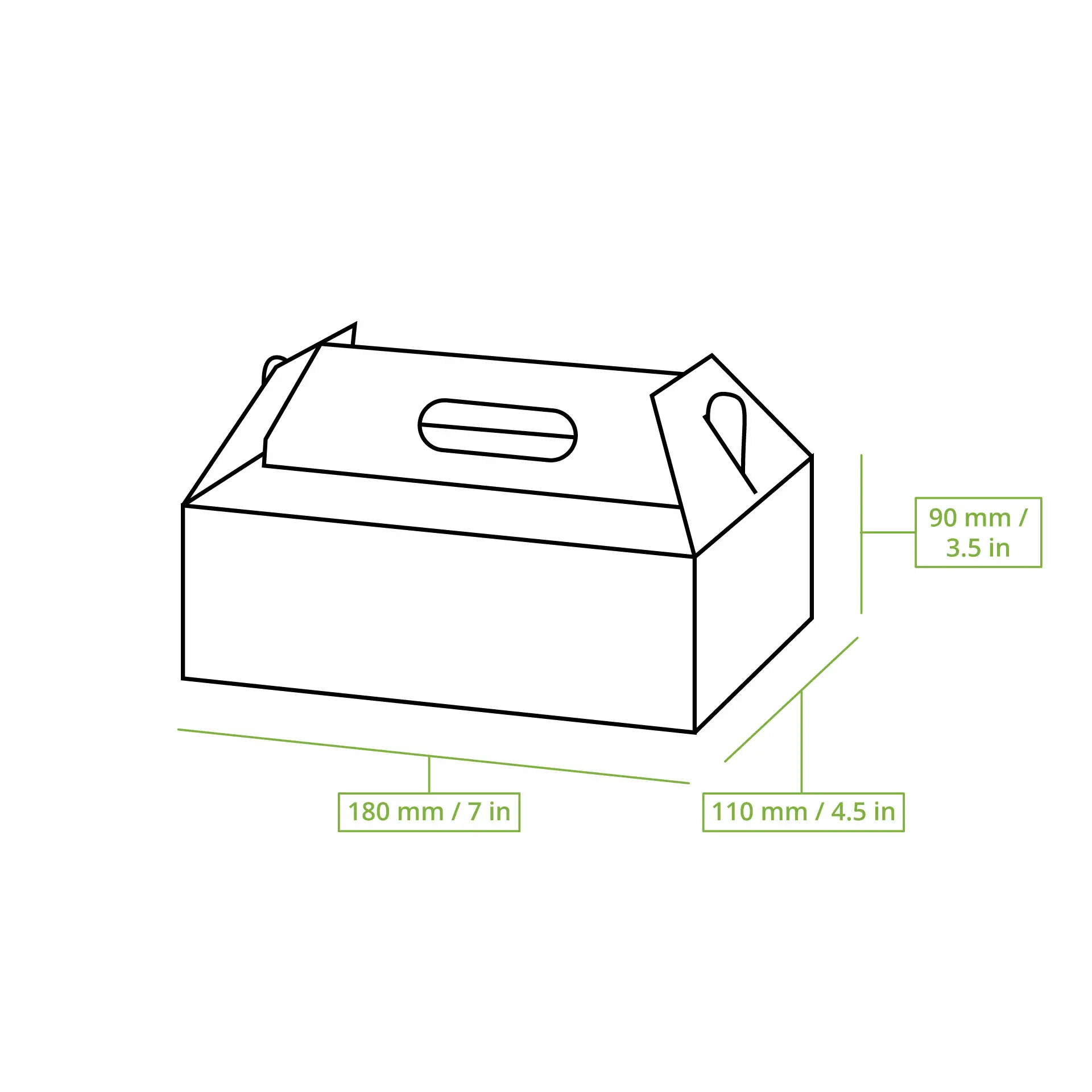 Kuchenbox aus Pappe mit Griff S, 18 x 11 x 9 cm, weiß, faltbar