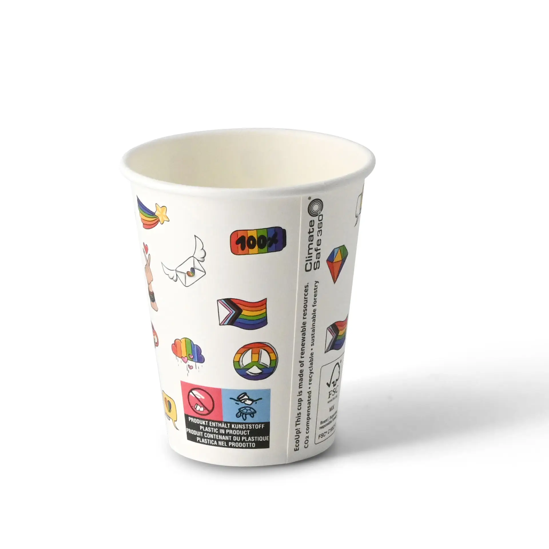 8 oz Paper cup printed with "Pride" (coated), Ø 80 mm, white