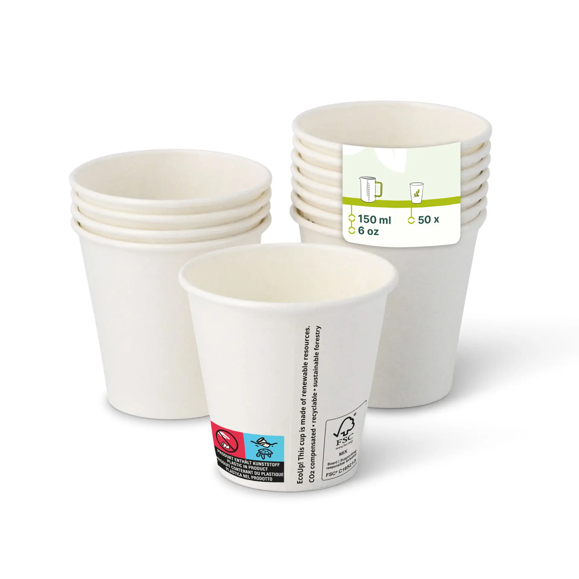 6 oz Paper cups (coated), Ø 80 mm, white
