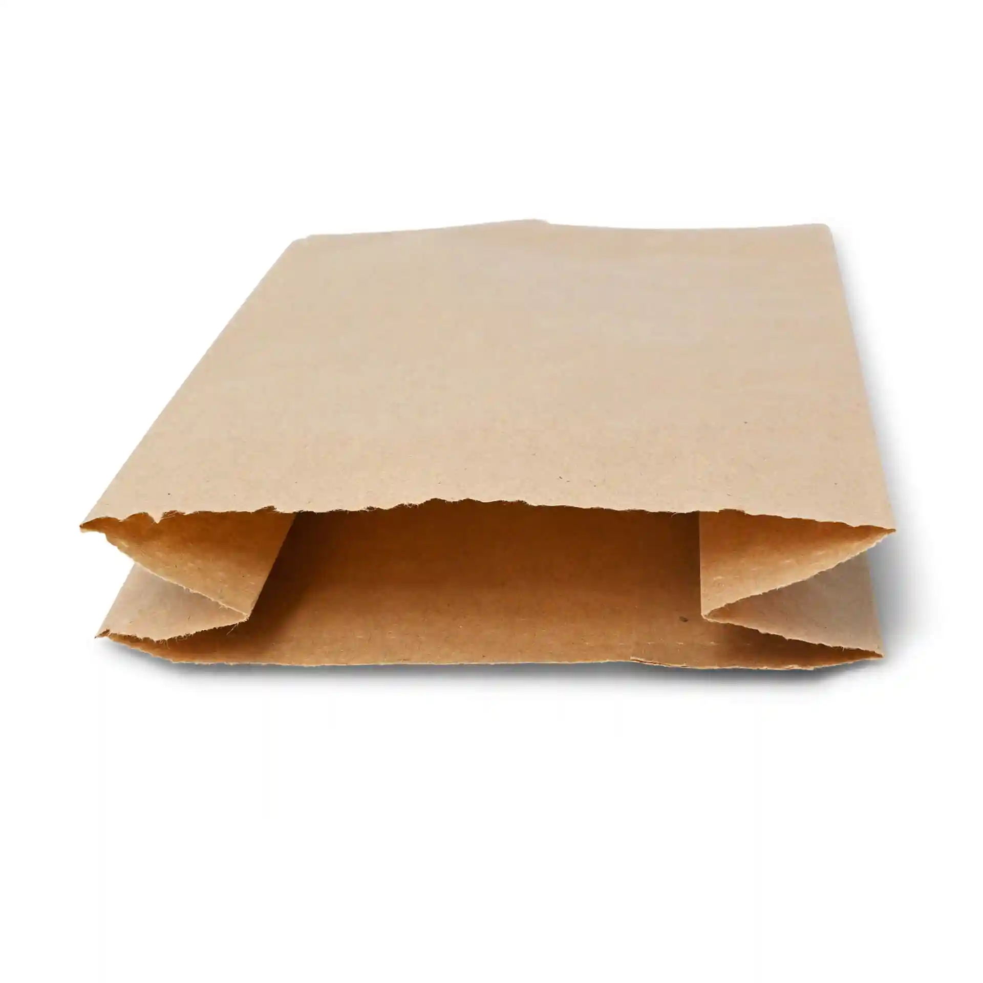 Brown flat paper bag with an open top, measuring 10 x 5 x 19 cm, made from uncoated paper.