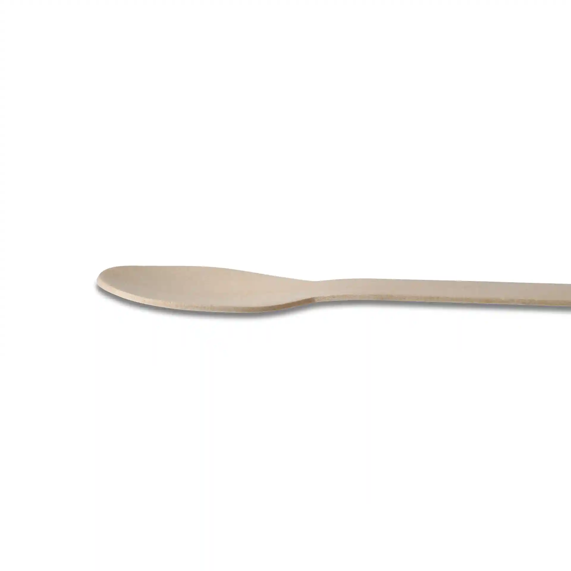 Wooden spoon with a smooth surface, measuring 215 mm in length and 60 mm in width, on a plain background.