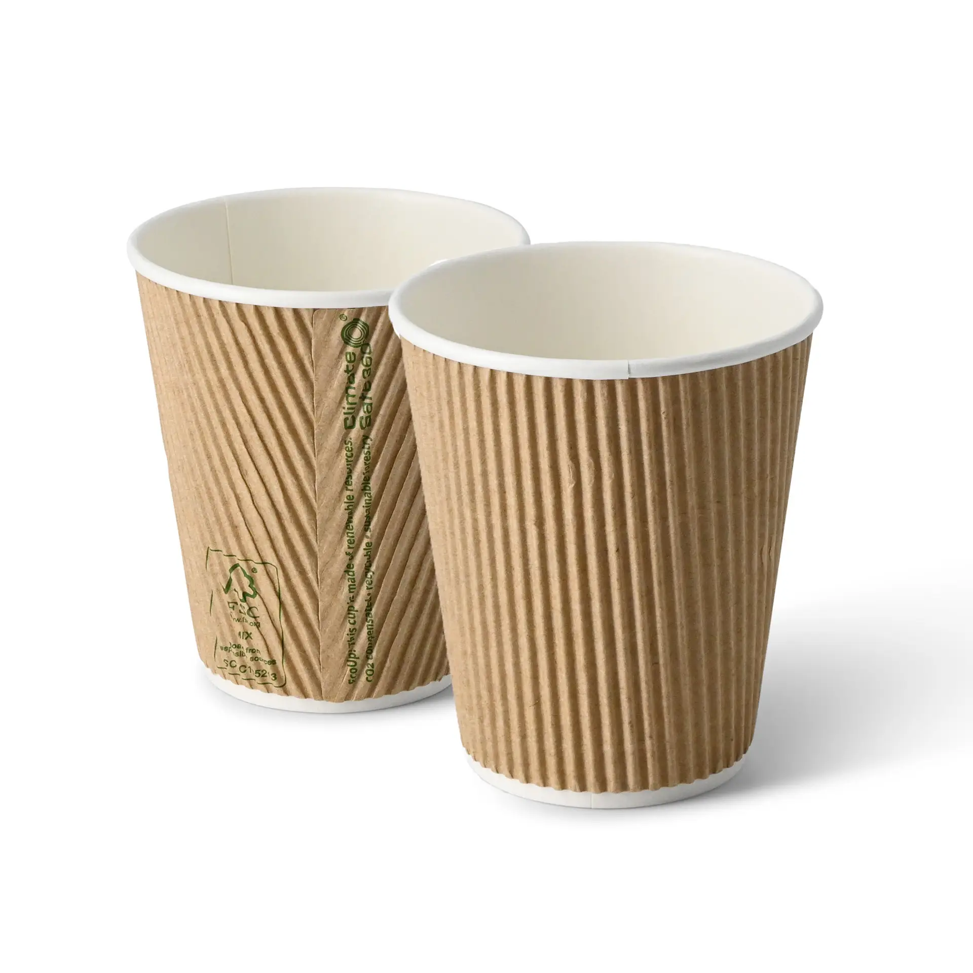 Riffelbecher / Coffee to go Becher 250 ml / 10 oz, Ø 90 mm, braun, innen weiß