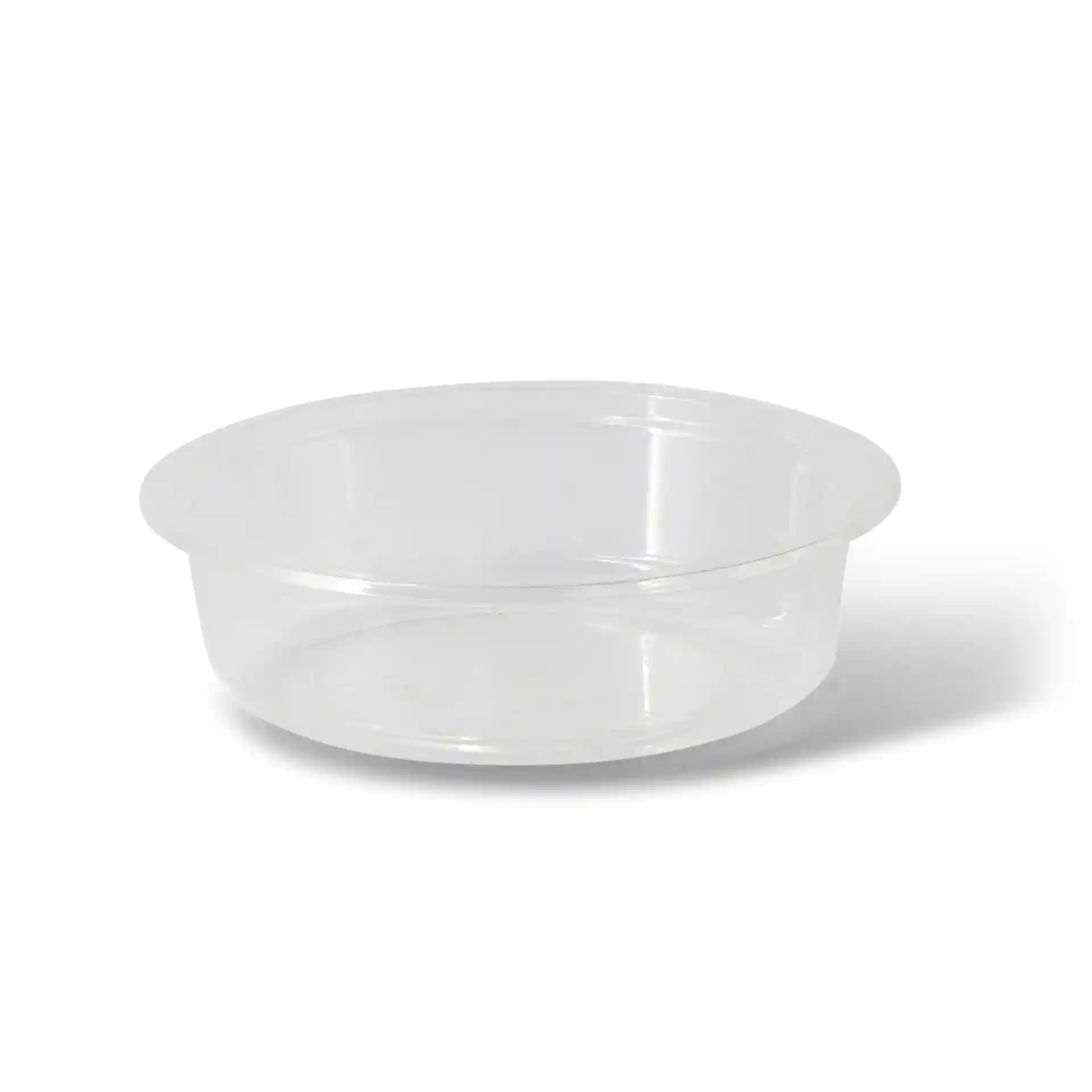 Transparenter runder Deli-Behälter mit einem Durchmesser von 120 mm und einer Höhe von 34 mm.