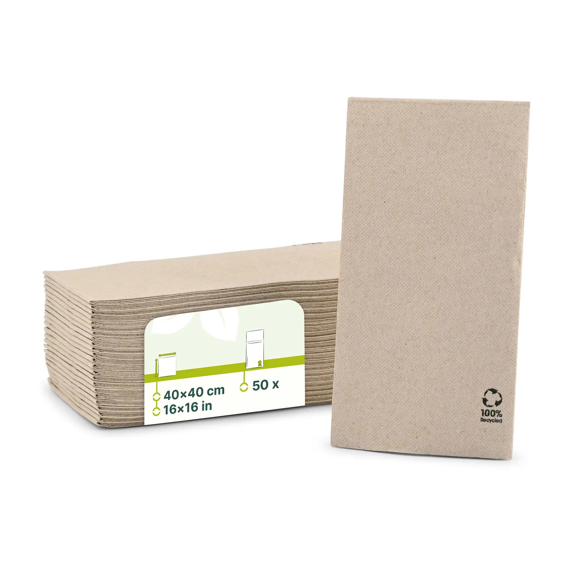 Recycled paper napkins (Premium) 40 x 40 cm, 2-ply, 1/8 fold Recycled paper napkins (Premium) 40 x 40 cm, 2-ply, 1/8 fold