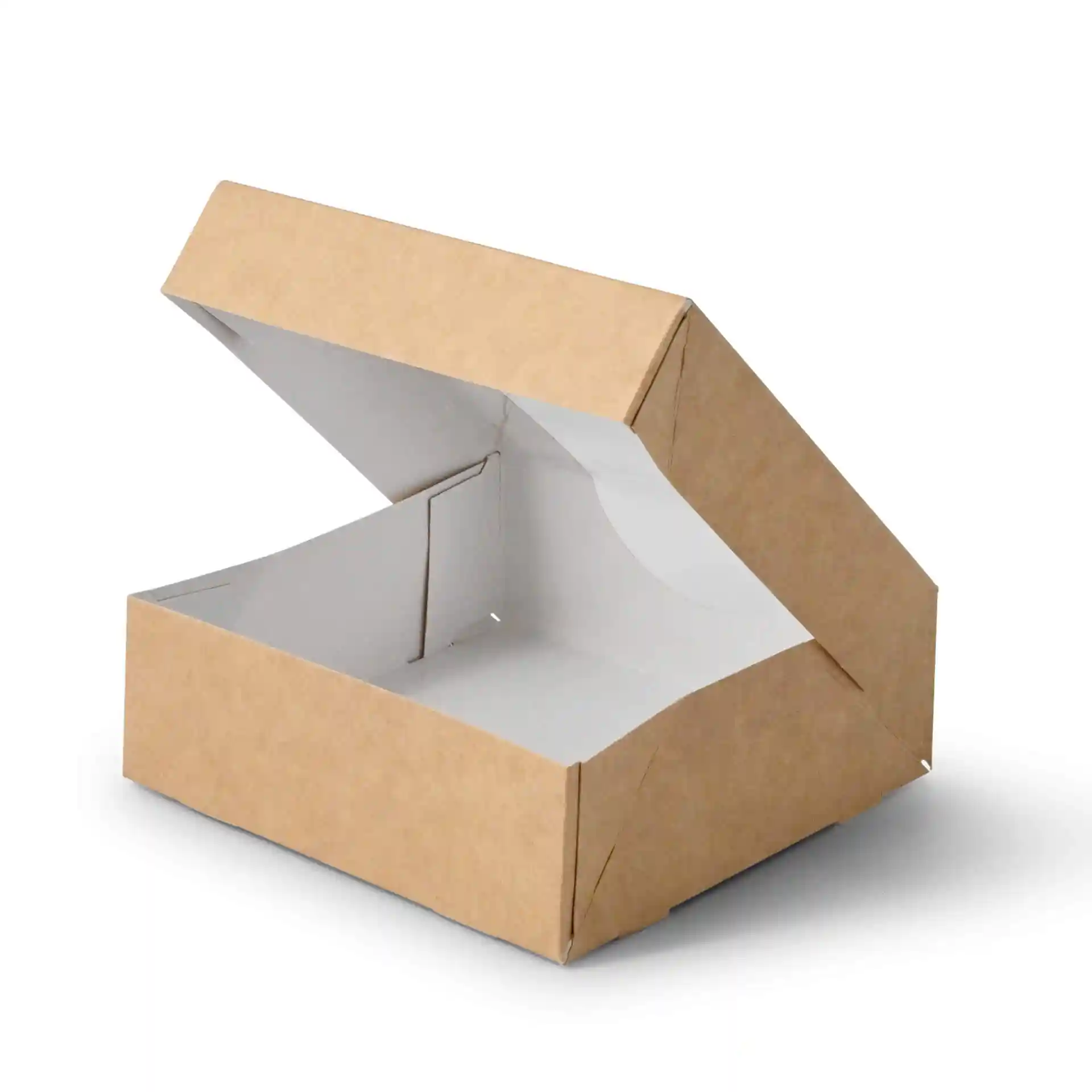Brown cardboard window box with a white interior, rectangular shape, and open lid, measuring 12 x 12 x 4 cm.