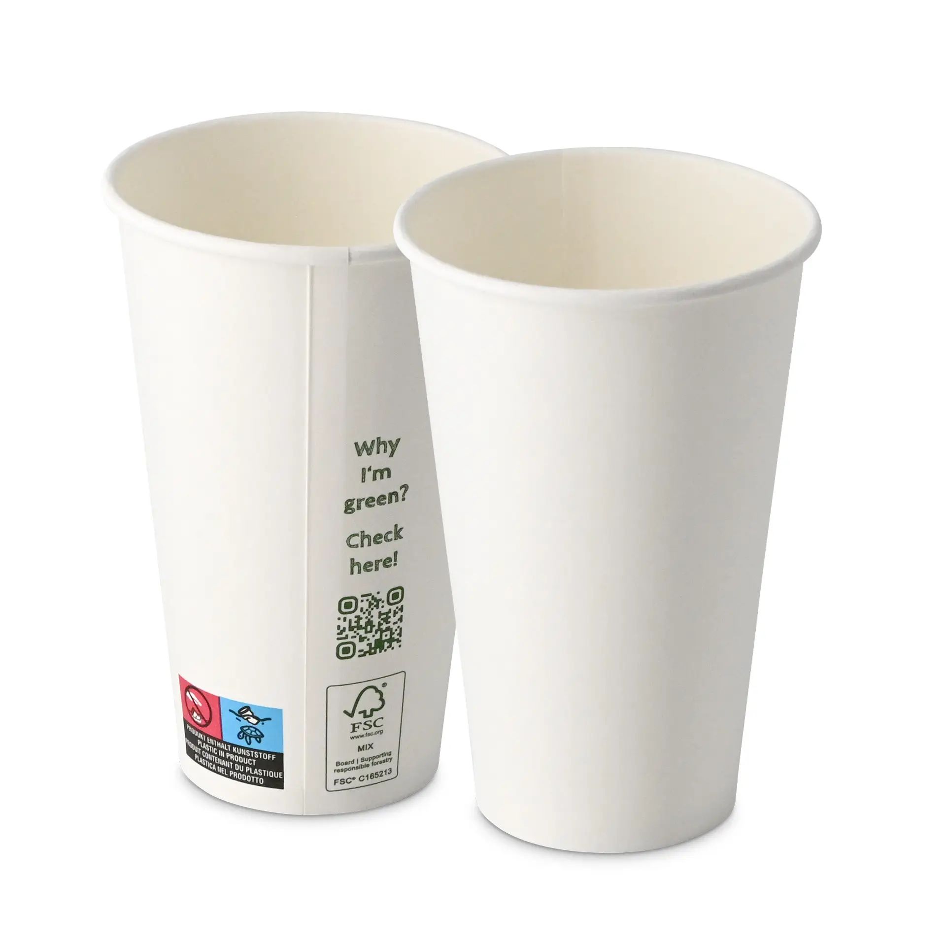 Pappbecher 400 ml / 16 oz, Ø 90 mm, einwandig, weiß, PLA-beschichtet