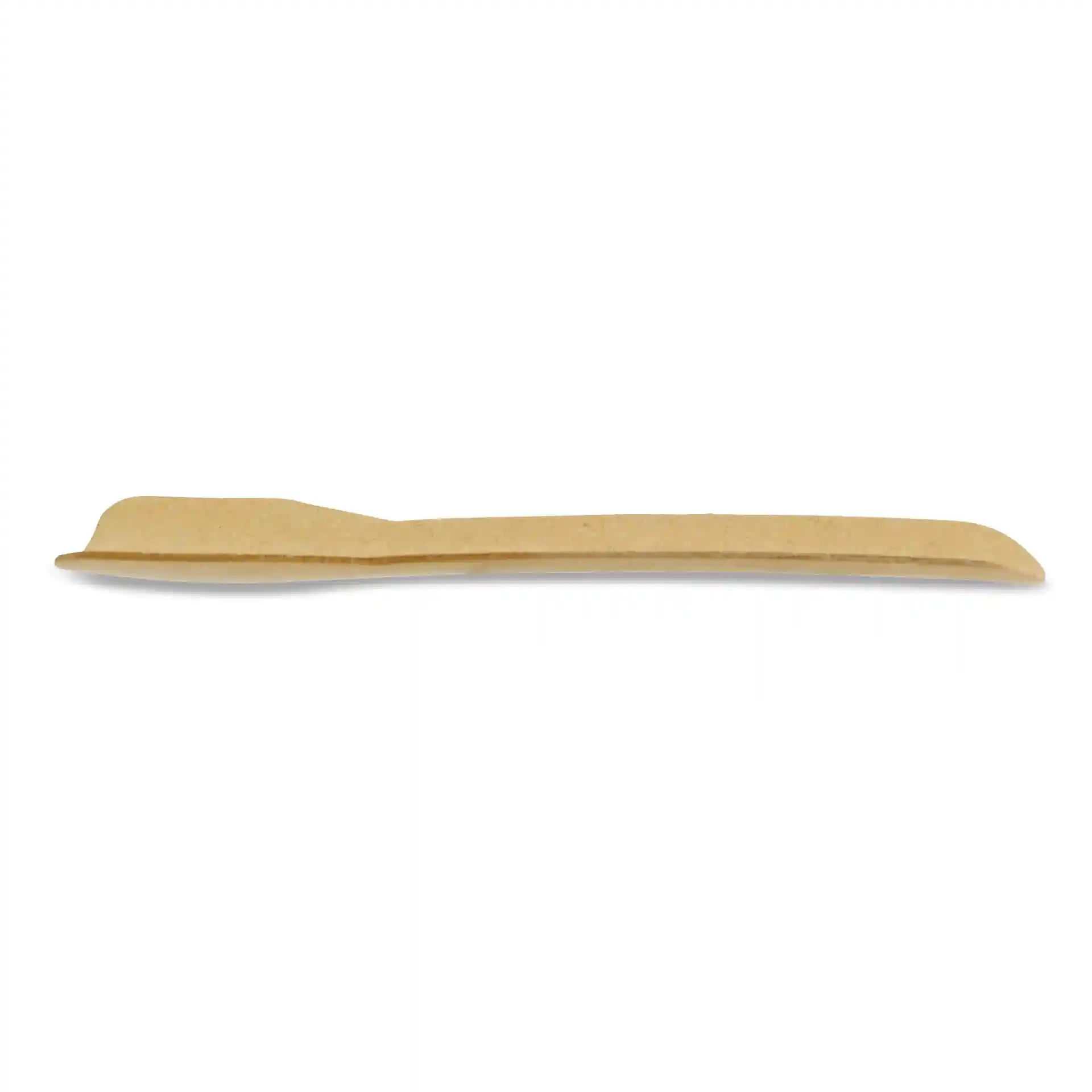 Brauner Papiereislöffel, 9,5 cm lang, mit flachem Design und ohne Beschichtung.