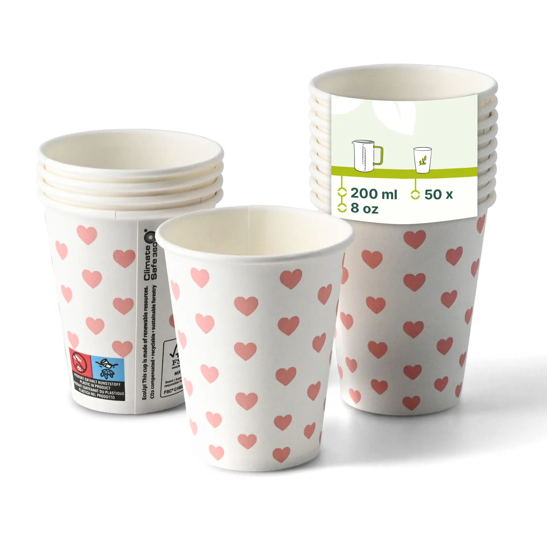 Pappbecher bedruckt "Hearts" (beschichtet) 200 ml / 8 oz, Ø 80 mm, weiß con10032-01-1-pappbecher-bedruckt-hearts-beschichtet-200-ml-8-oz-80-mm-weiss