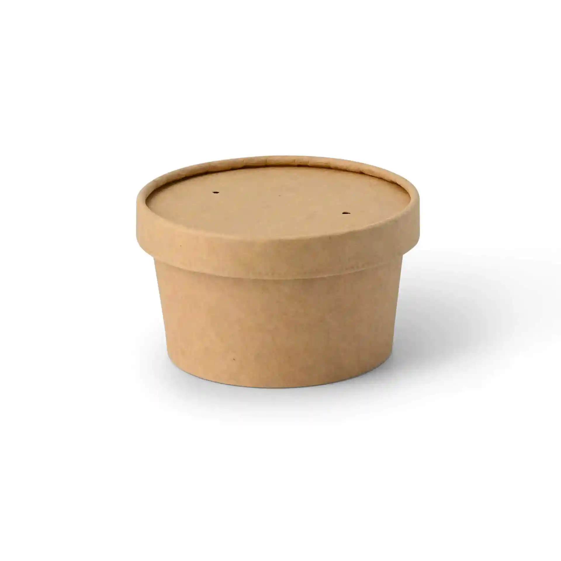 Brauner Pappbecher für Eiscreme, rund, 92 mm Durchmesser und 50 mm Höhe.