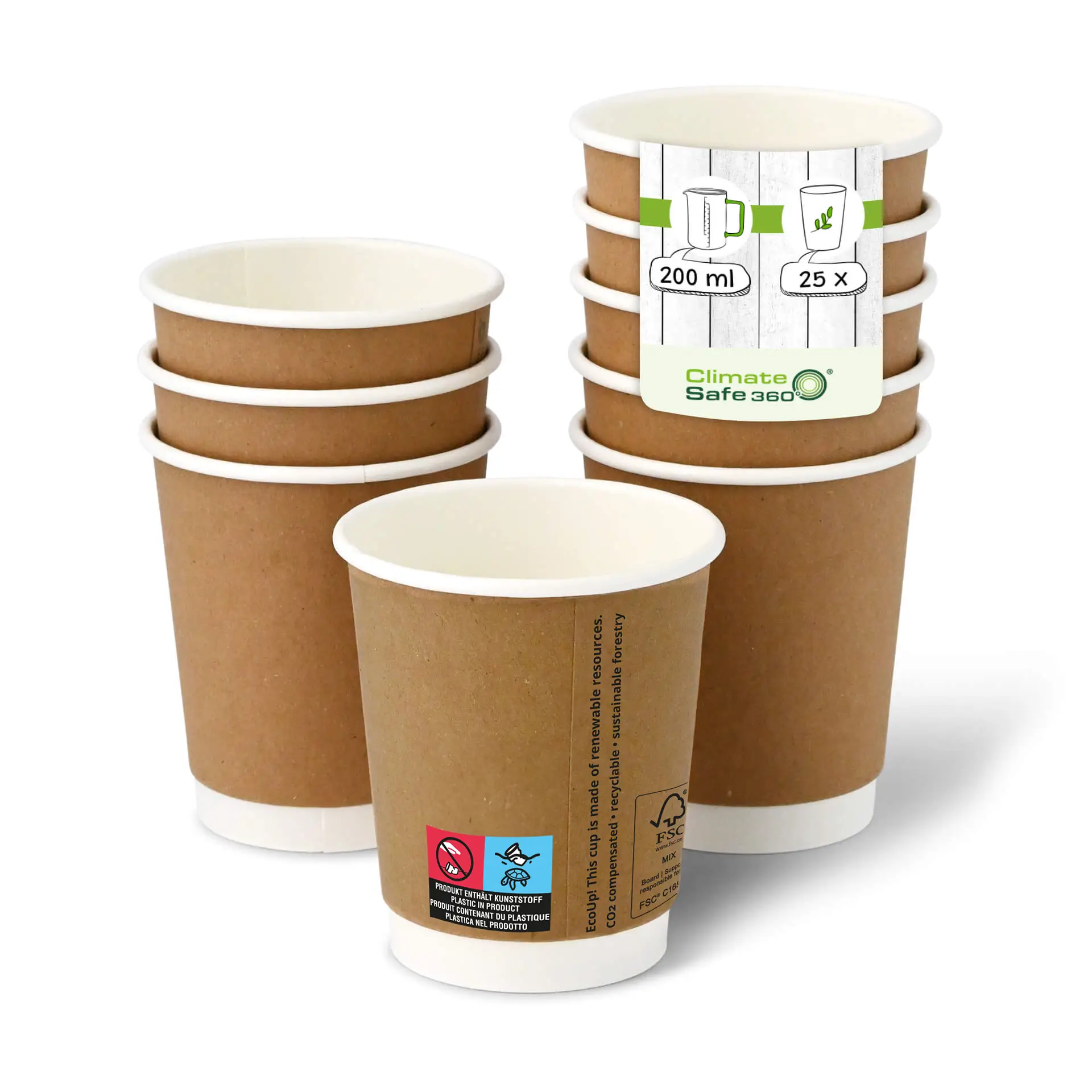 8 oz Take away coffee cups (coated), double-walled, Ø 80 mm, brown, inner white con10001-01-1-coffee-to-go-becher-aus-pappe-beschichtet-doppelwandig-200-ml-8-oz-80-mm-braun-innen-weiss