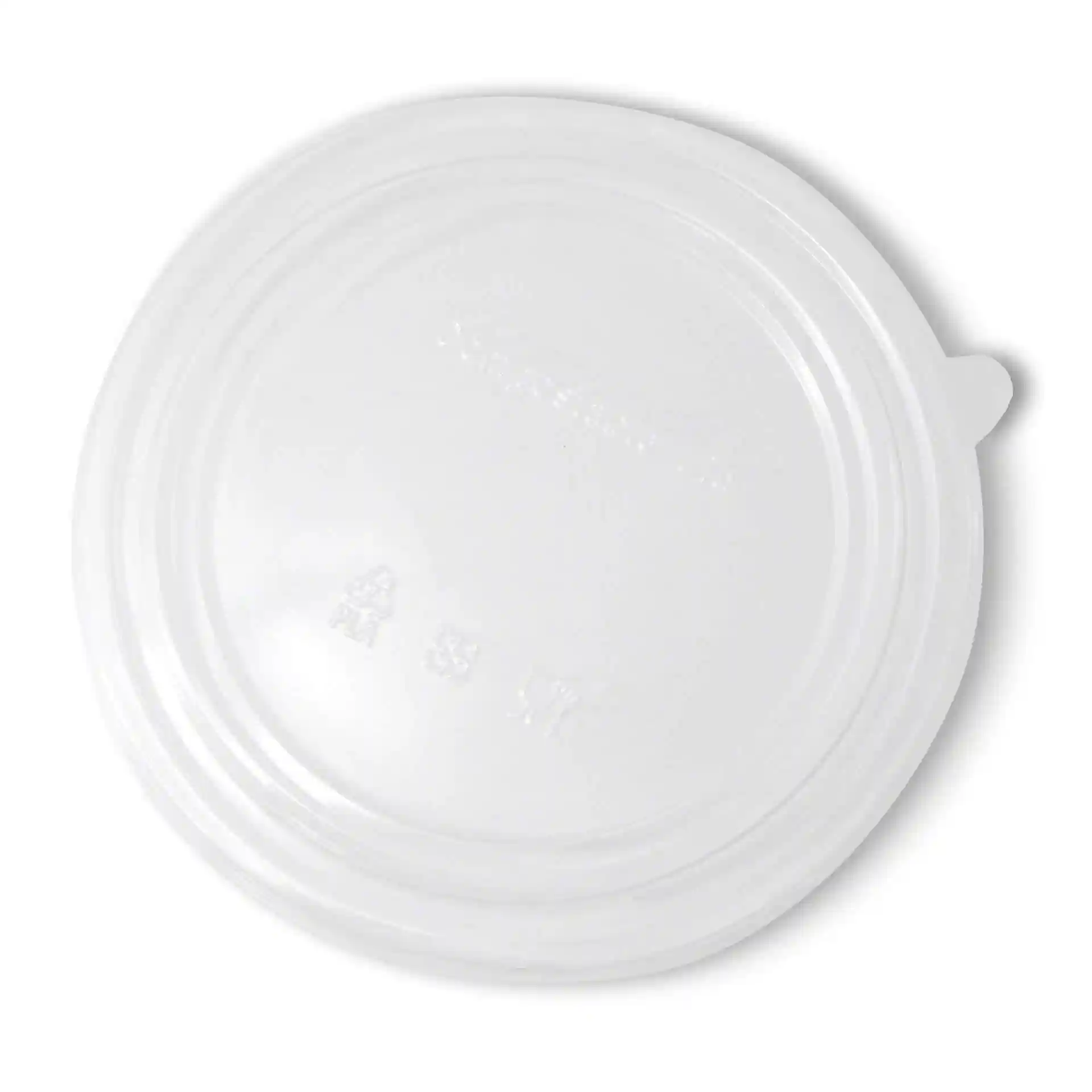 Transparent round cup lid made of PLA, measuring 185 mm in diameter, with a height of 17 mm.