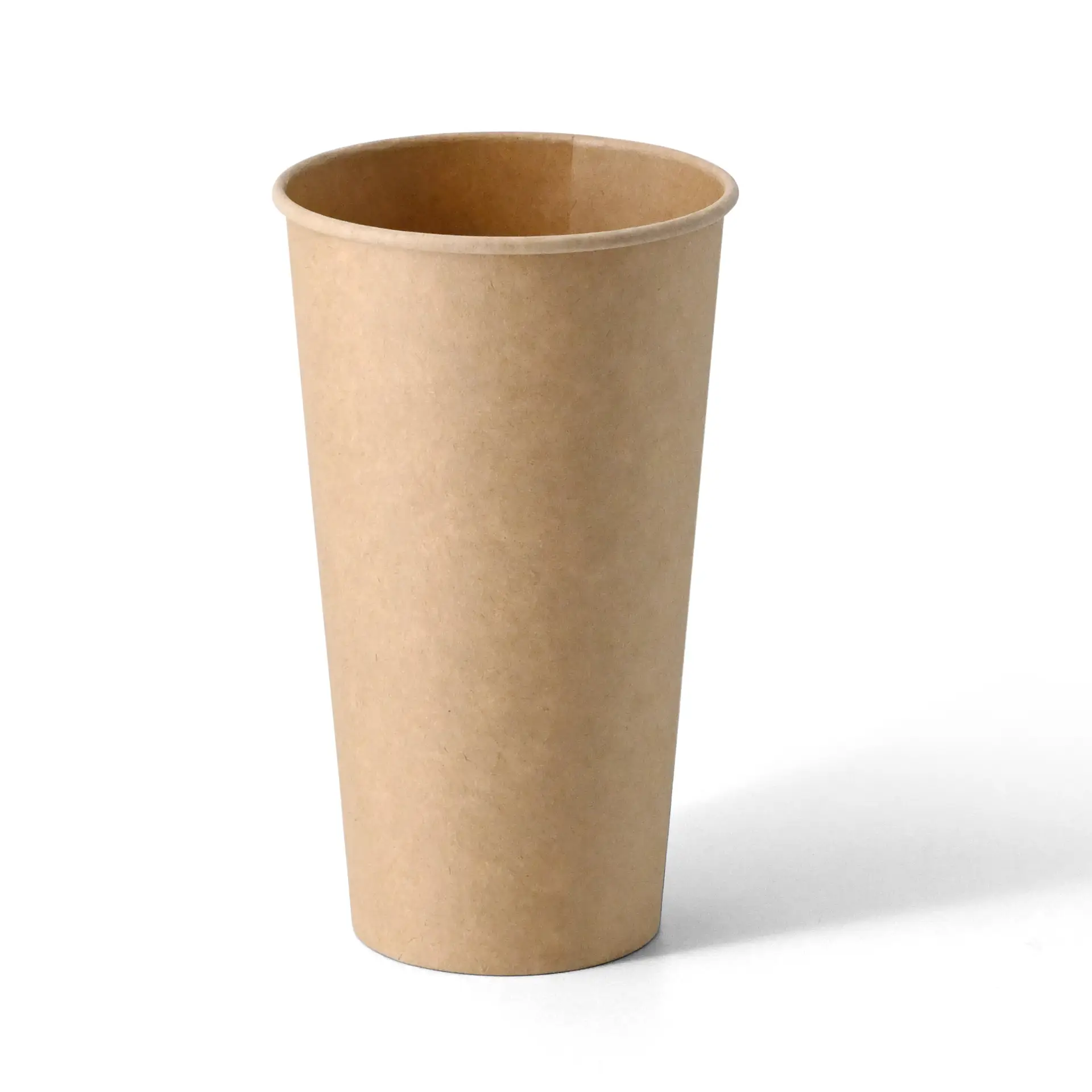 Einwandiger Pappbecher, 500 ml, braun, PLA-beschichtet, geeignet für heiße und kalte Getränke.