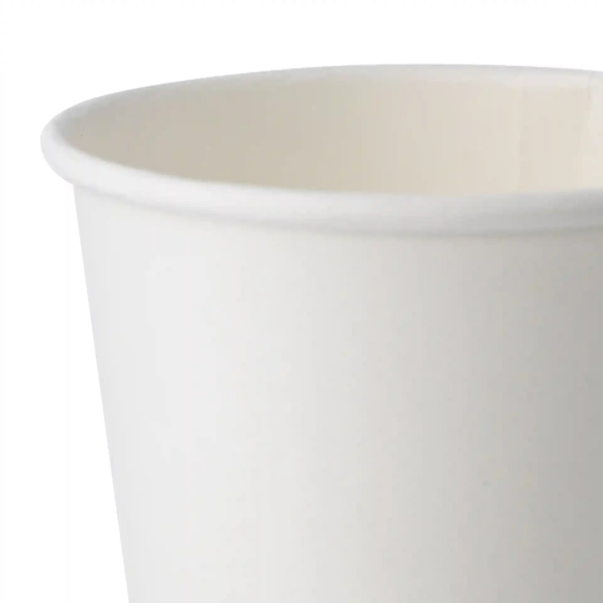 White single wall paper cup with a diameter of 80 mm and height of 90 mm, shown from the top edge.