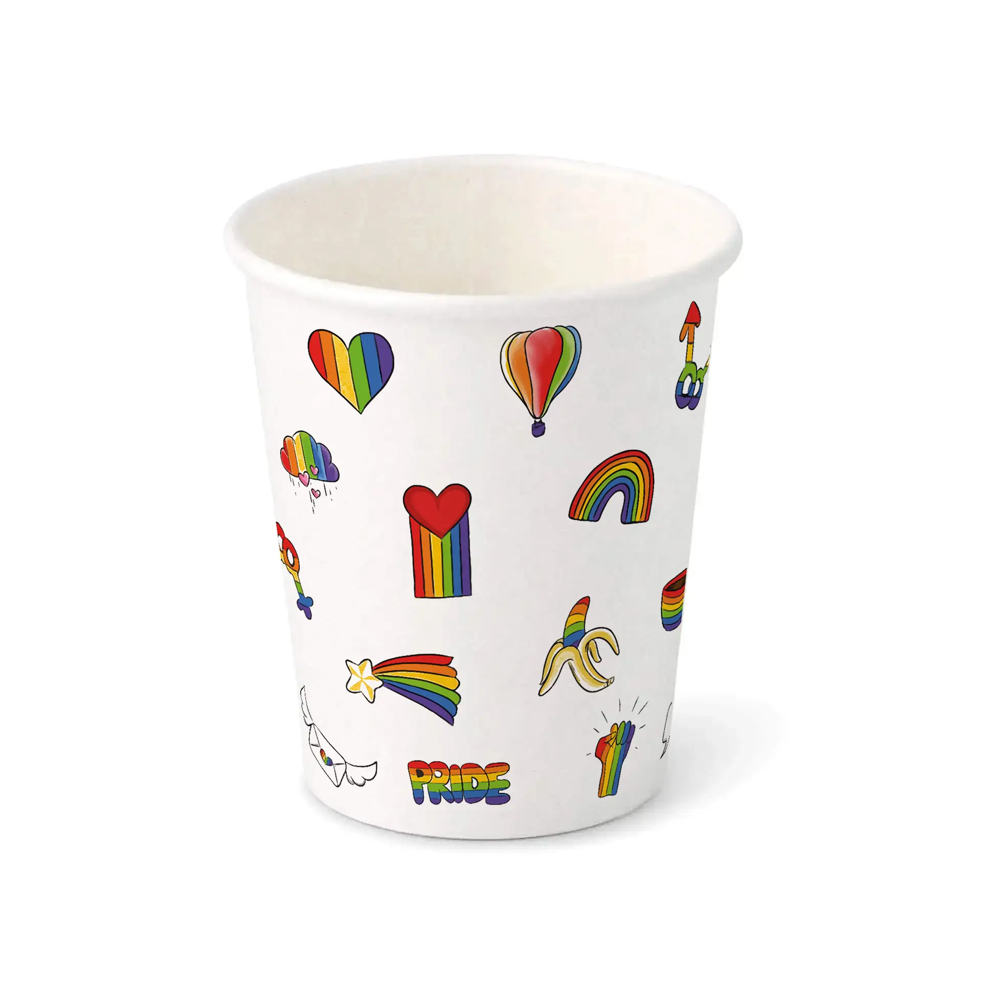 Pappbecher bedruckt "Pride" (beschichtet) 200 ml / 8 oz, Ø 80 mm, weiß