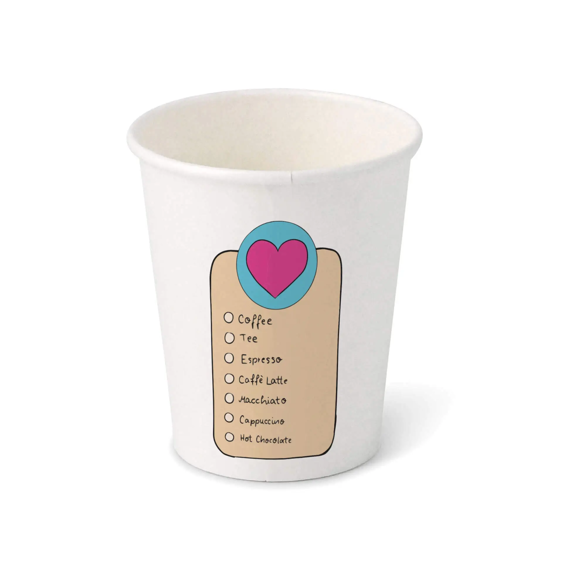 Pappbecher bedruckt "Coffeelove" (beschichtet) 200 ml / 8 oz, Ø 80 mm, weiß