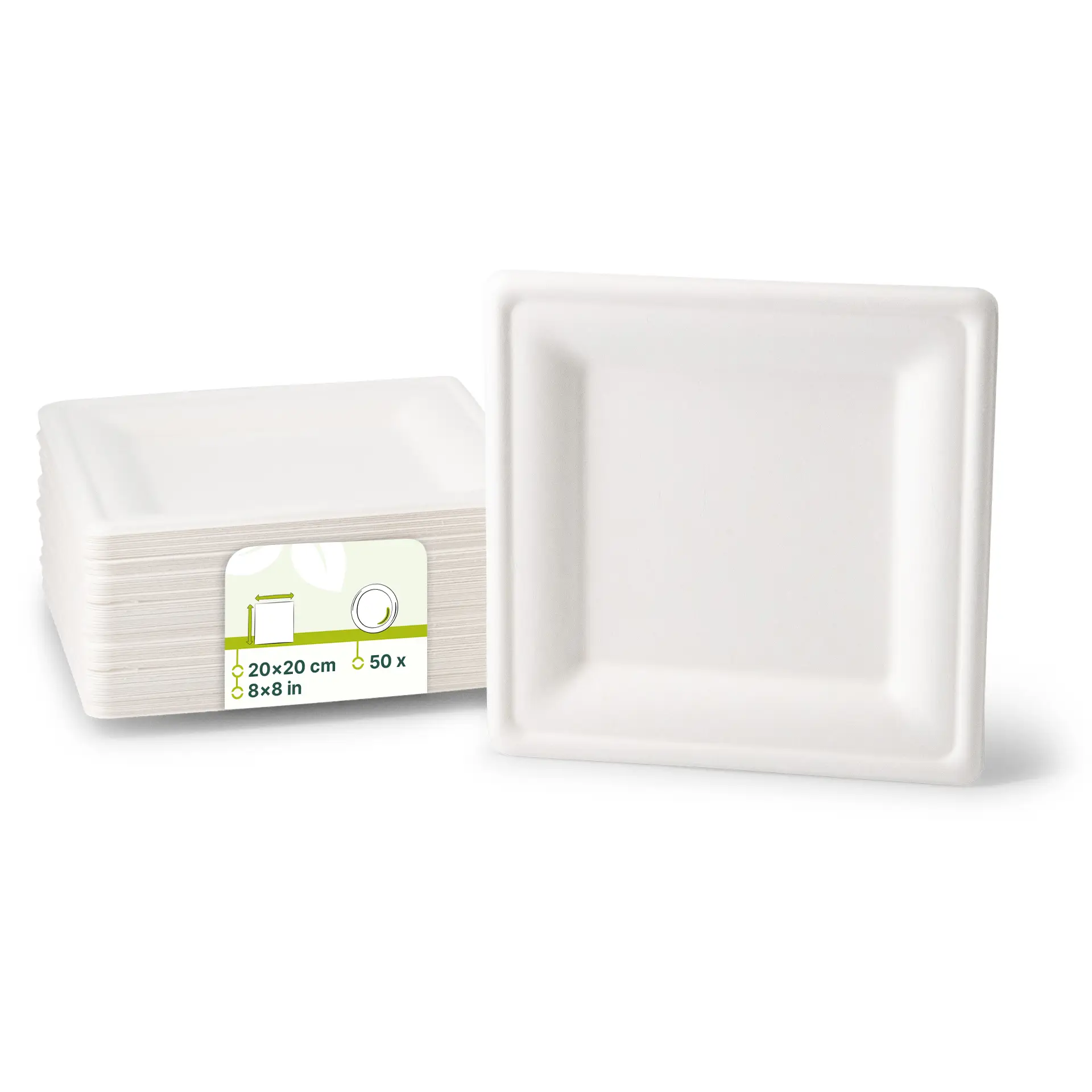 Teller aus Zuckerrohr 20 x 20 cm, quadratisch Teller aus Zuckerrohr 20 x 20 cm, quadratisch
