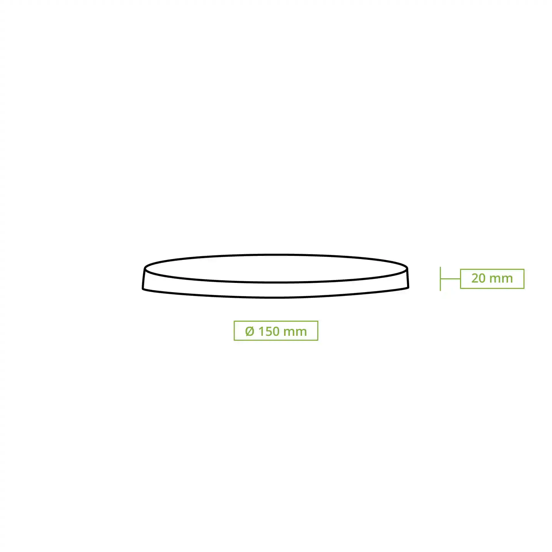 Schematic drawing of a transparent PLA lid with a diameter of 150 mm and a height of 20 mm.