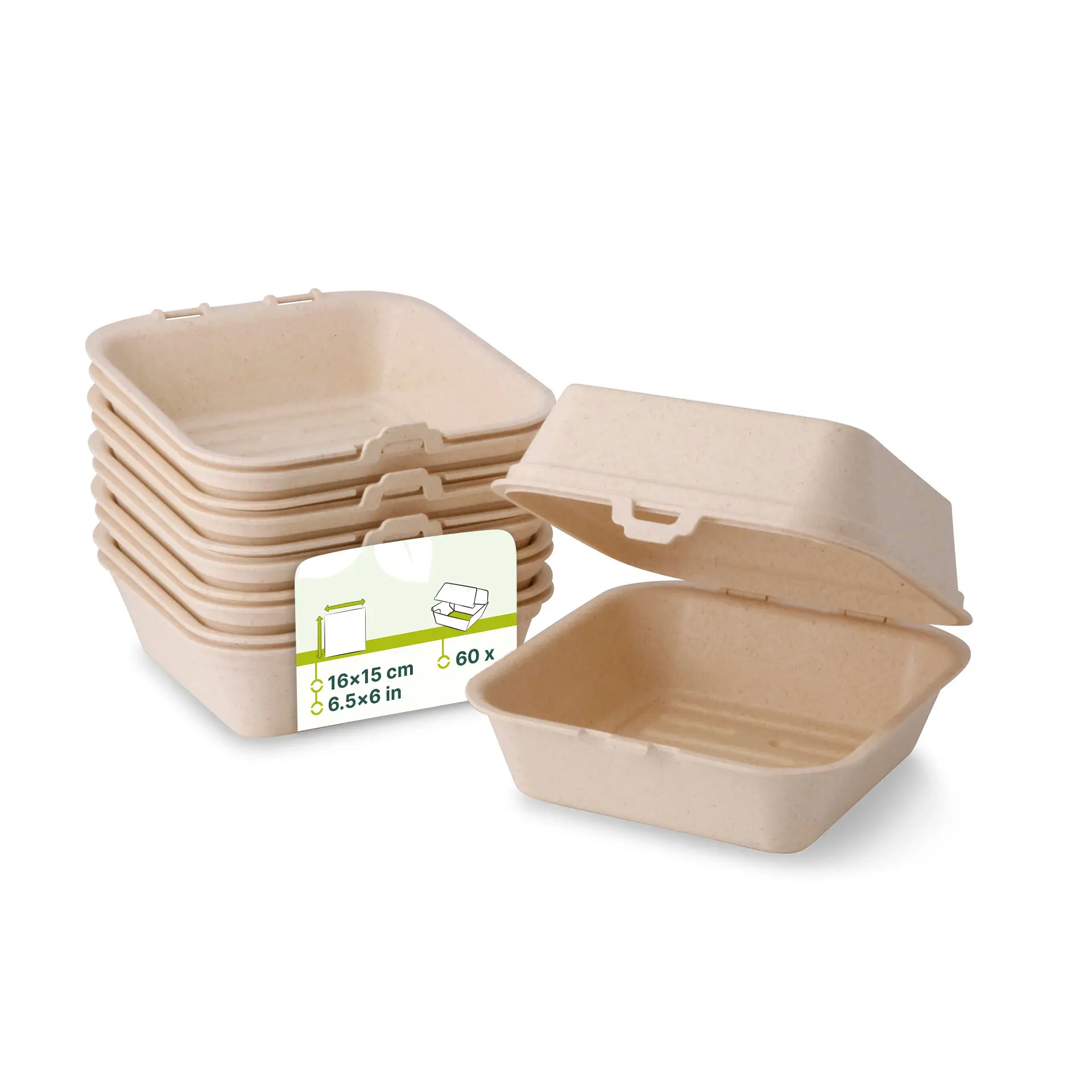 Mehrweg Burgerboxen "merways Box" 16 x 15 x 8,5 cm, Cashew / creme-weiß Mehrweg Burgerboxen "merways Box" 16 x 15 x 8,5 cm, Cashew / creme-weiß